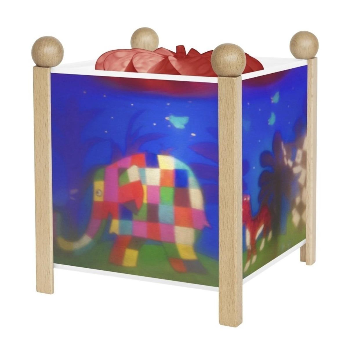 Trousselier Veilleuse lanterne magique Elmer l elephant - Bois naturel -