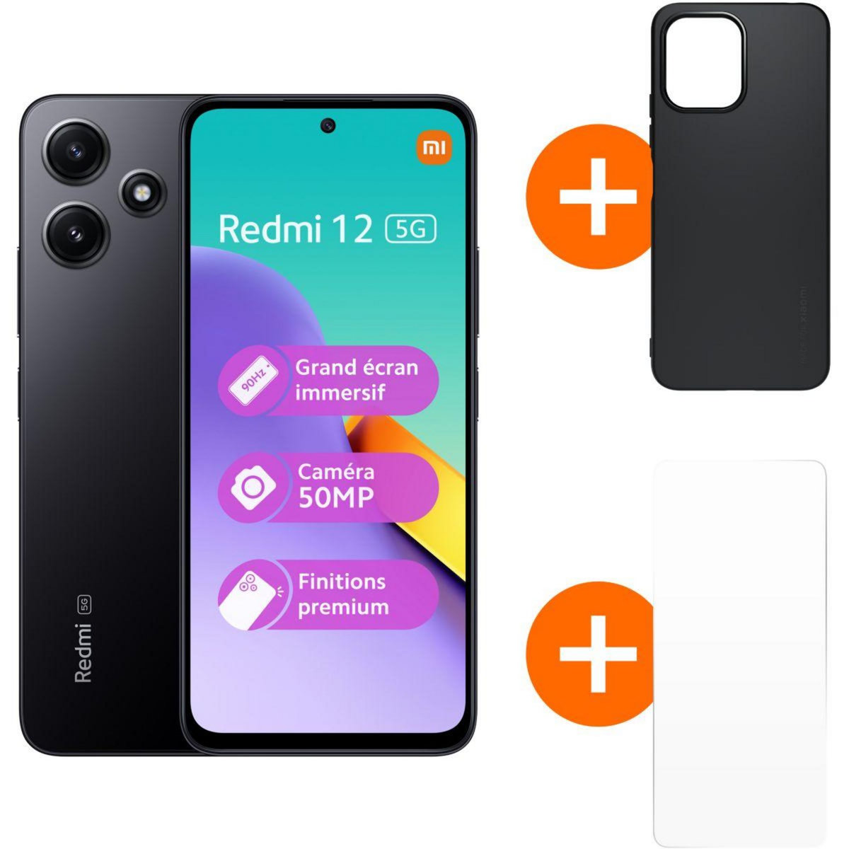 XIAOMI Smartphone Pack Redmi 12 Noir 5G+Coque+VT