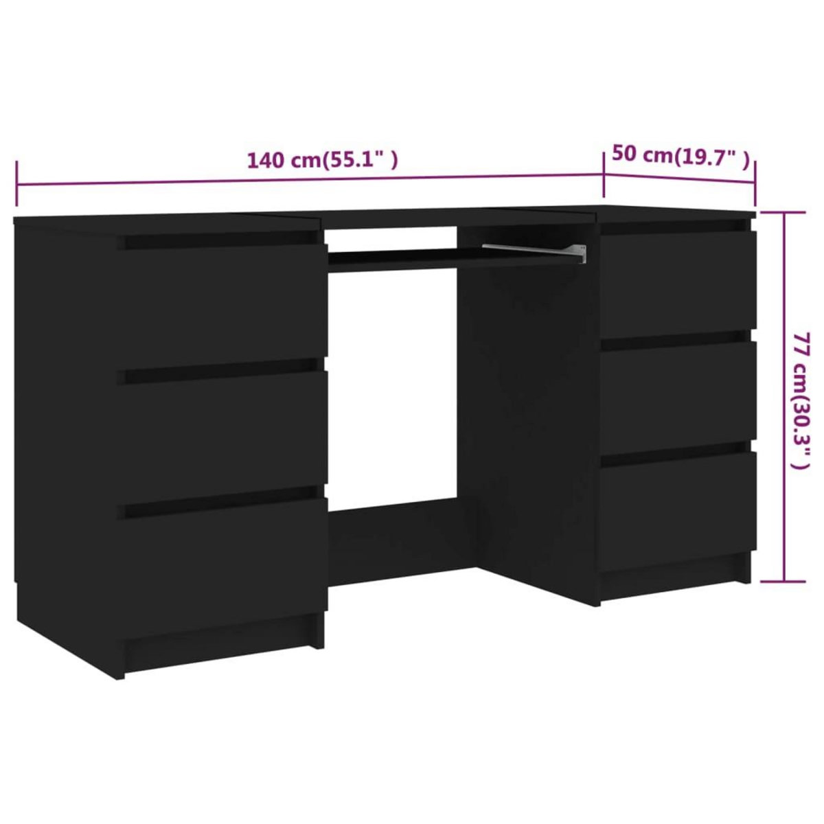 VIDAXL Bureau noir 140x50x77 cm Bois d'ingenierie