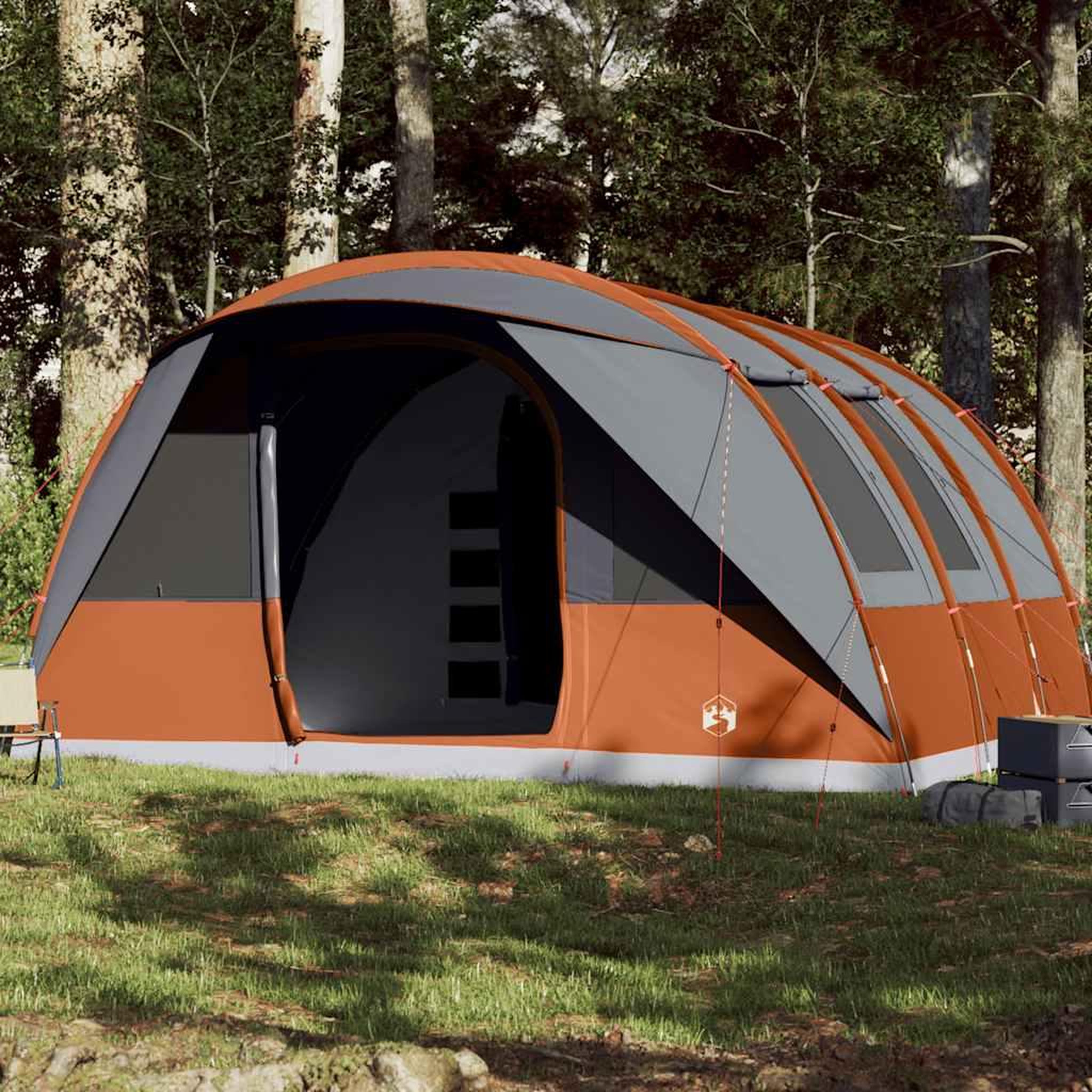 VIDAXL Tente familiale tunnel 7 personnes gris et orange impermeable