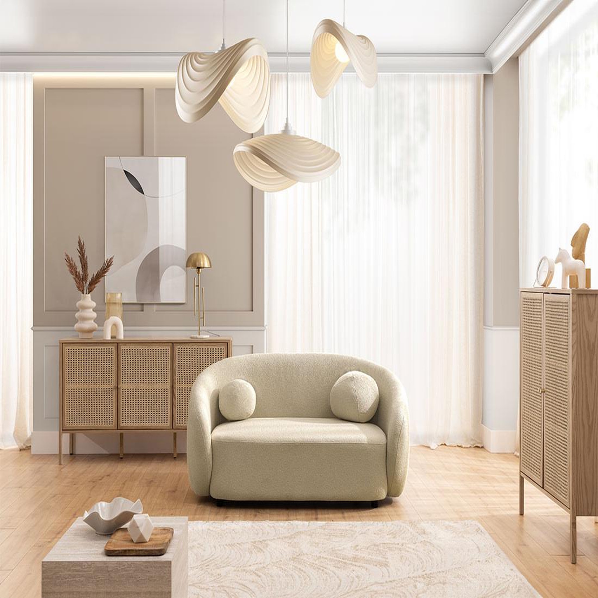 Voir la diapositive 2 : BEST MOBILIER Flore - canapé droit 2 places en tissu bouclette