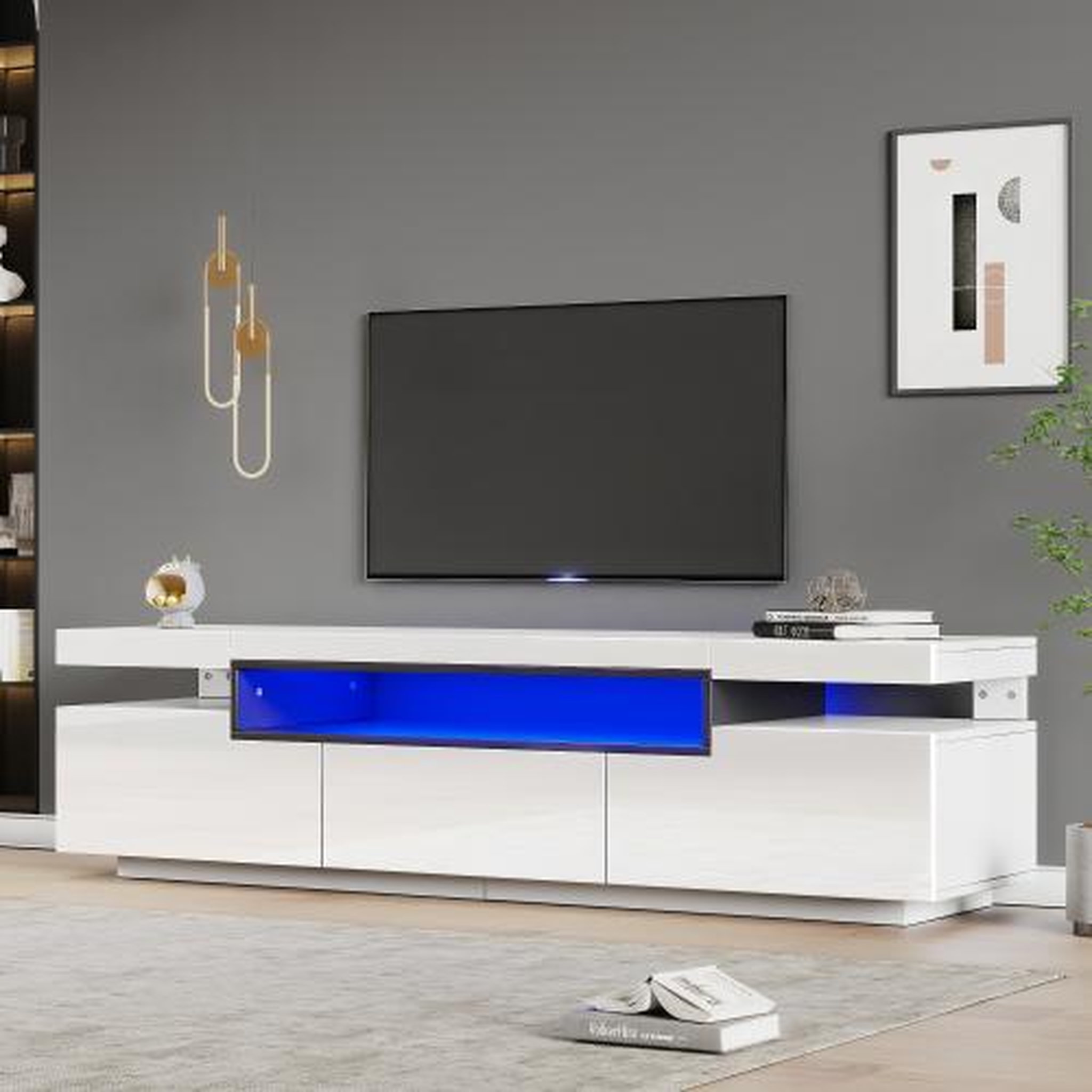 Voir la diapositive 4 : MERAX Meuble tv blanc 160 cm led panneau de particules