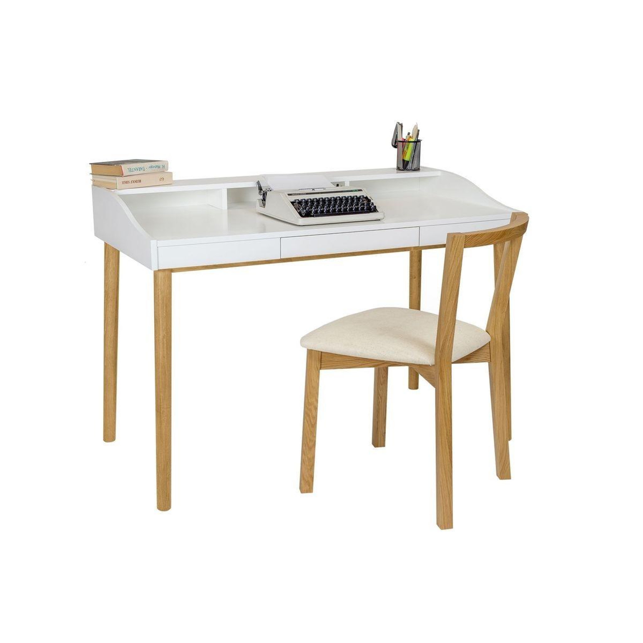 Voir la diapositive 4 : Paris Prix Bureau design 3 tiroirs  lindenhof  120cm blanc & chêne