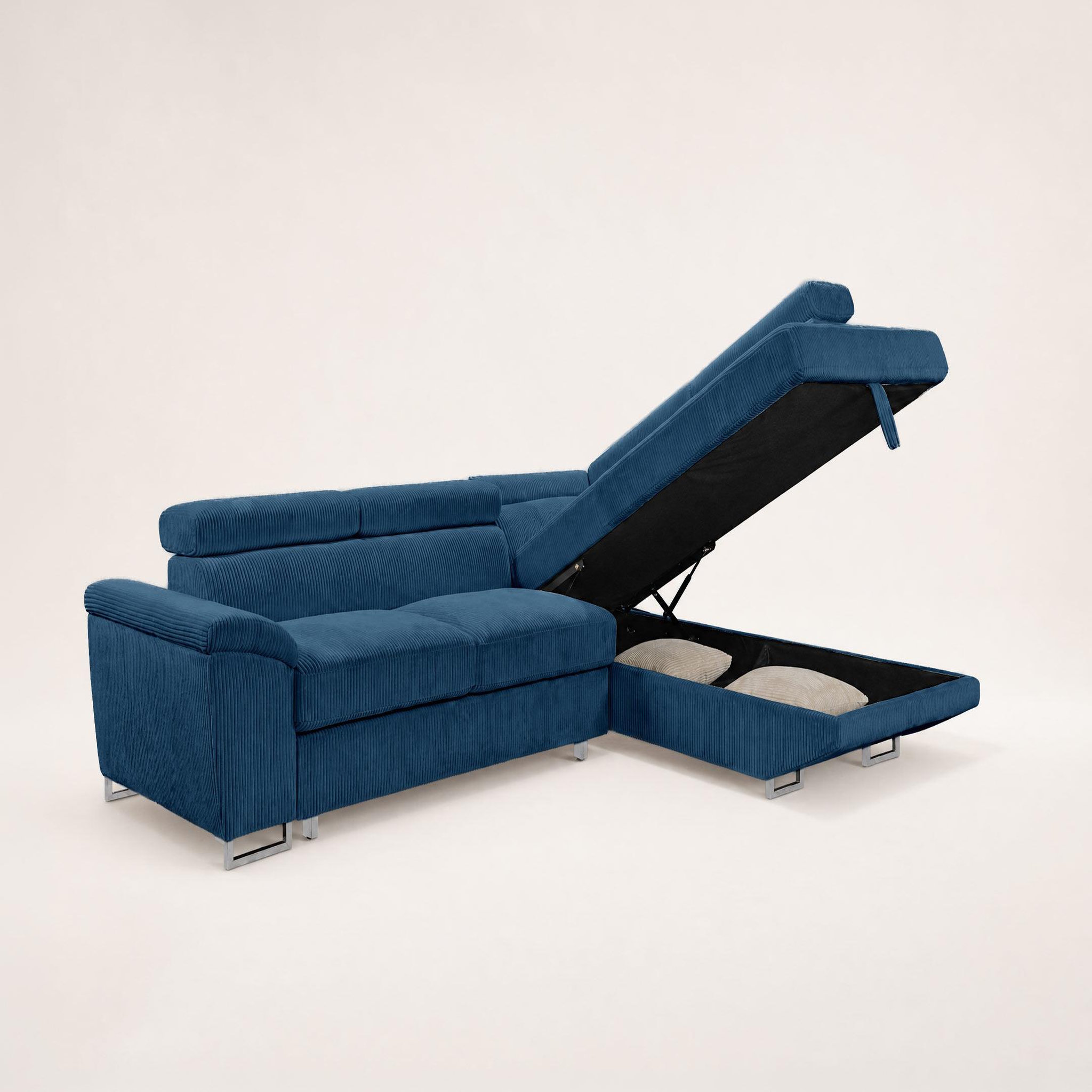 Voir la diapositive 5 : BEST MOBILIER Baoji - canapé d'angle droit 5 places convertible avec têtières et coffre en velours côtelé