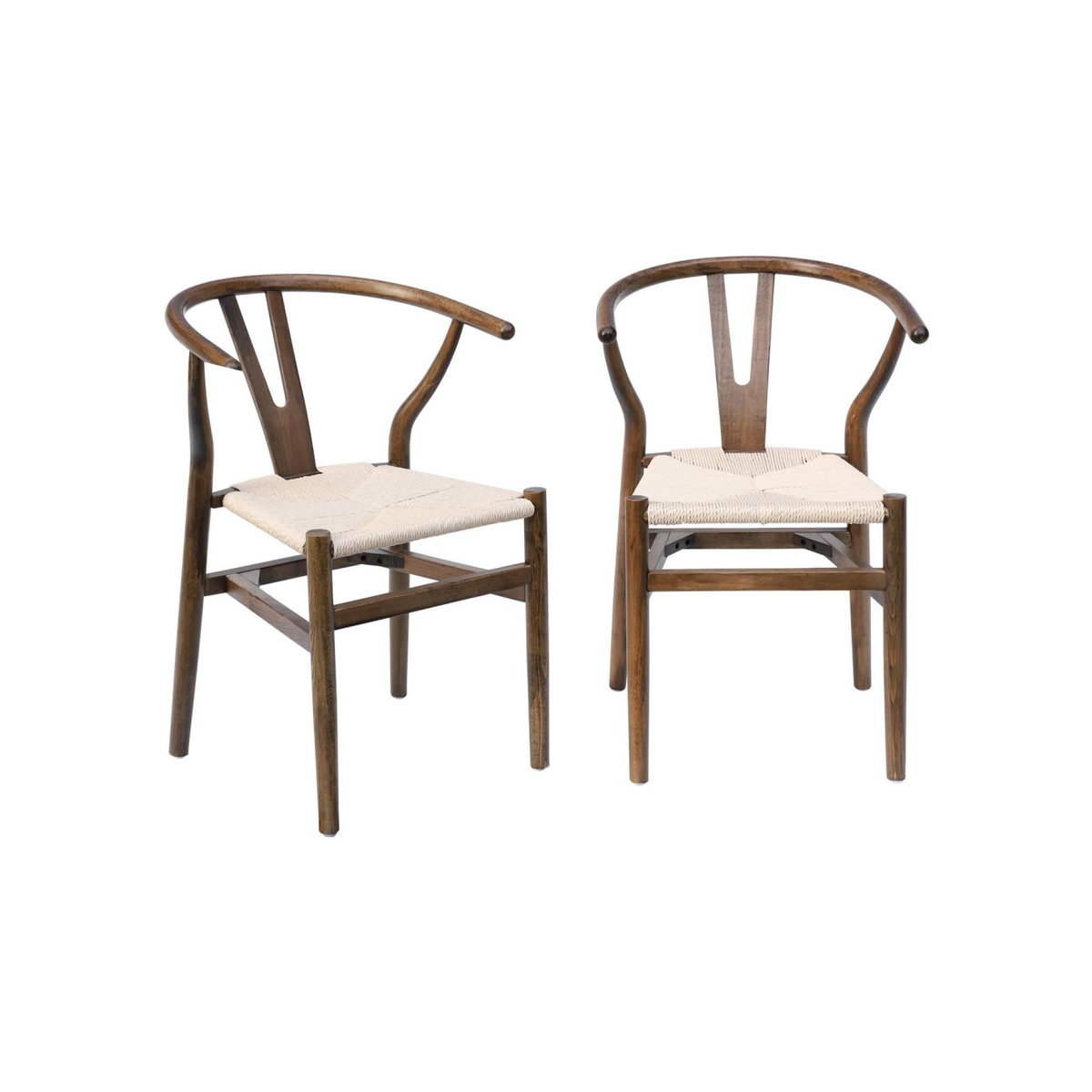 SWEEEK Lot de deux chaises vintage marron vieilli en bois d'hévéa avec assise en cordes et dossier arrondi