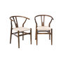 Voir la diapositive 1 : SWEEEK Lot de deux chaises vintage marron vieilli en bois d'hévéa avec assise en cordes et dossier arrondi