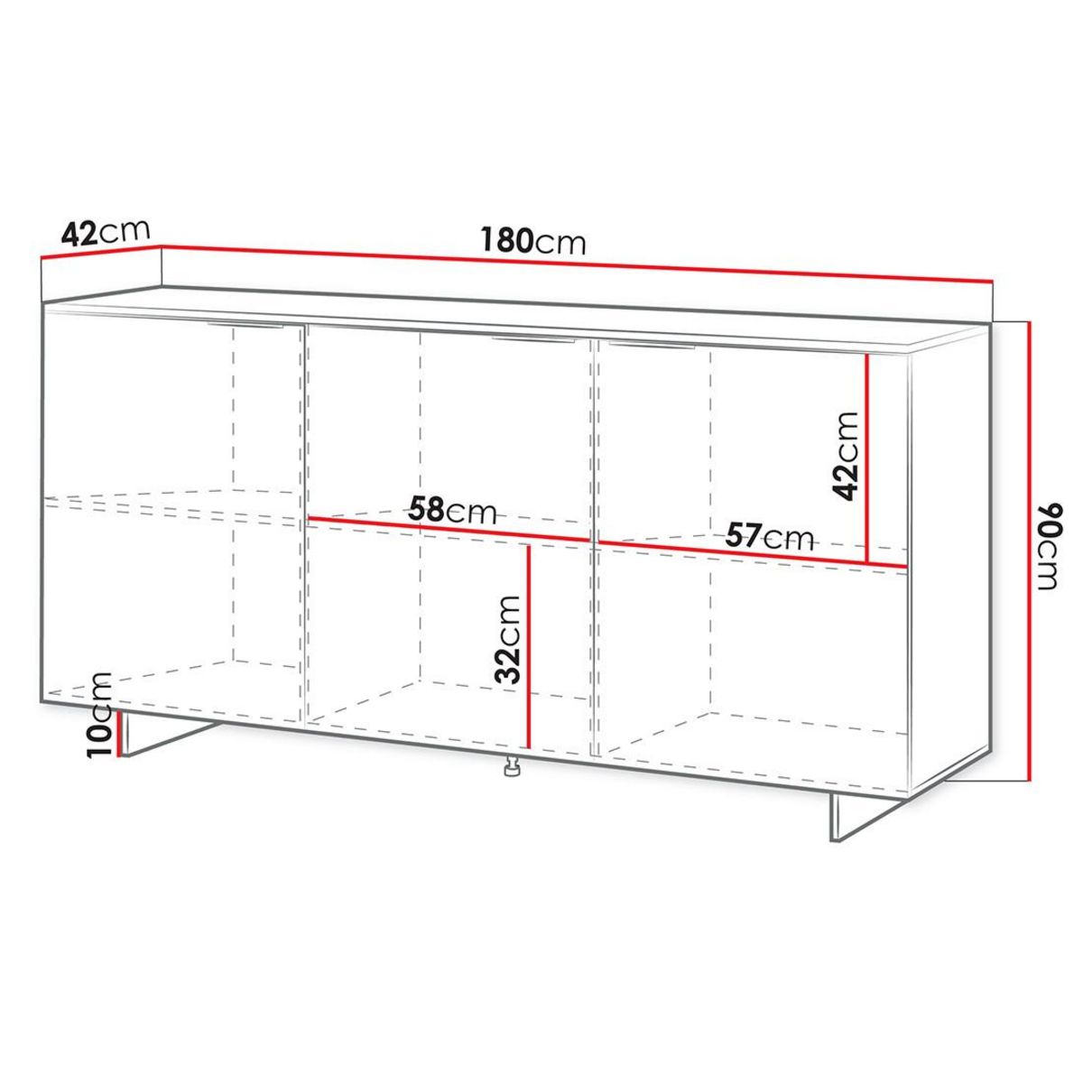 BEST MOBILIER Canterbury - buffet bas - 3 portes - beige - 180 cm