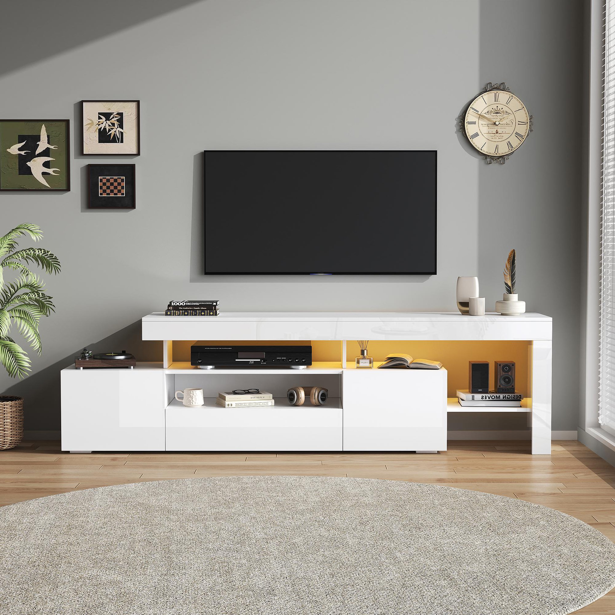 Voir la diapositive 2 : MERAX Meuble tv blanc 192 cm led panneau de particules