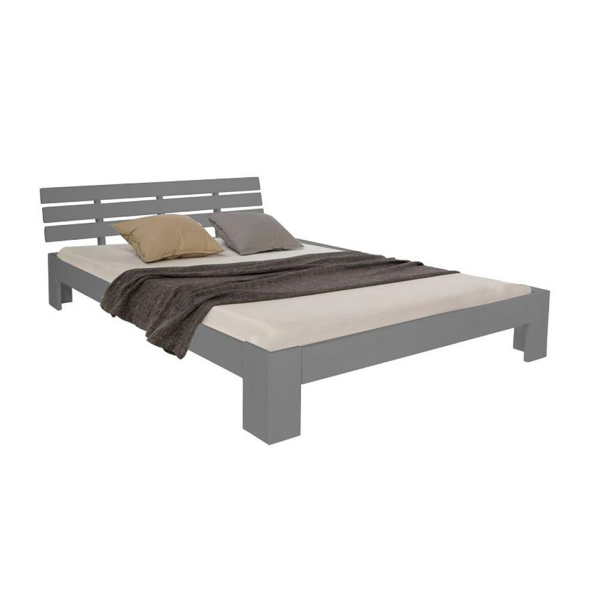 HomeStyle4U Lit double avec matelas sommier à lattes gris 120x200