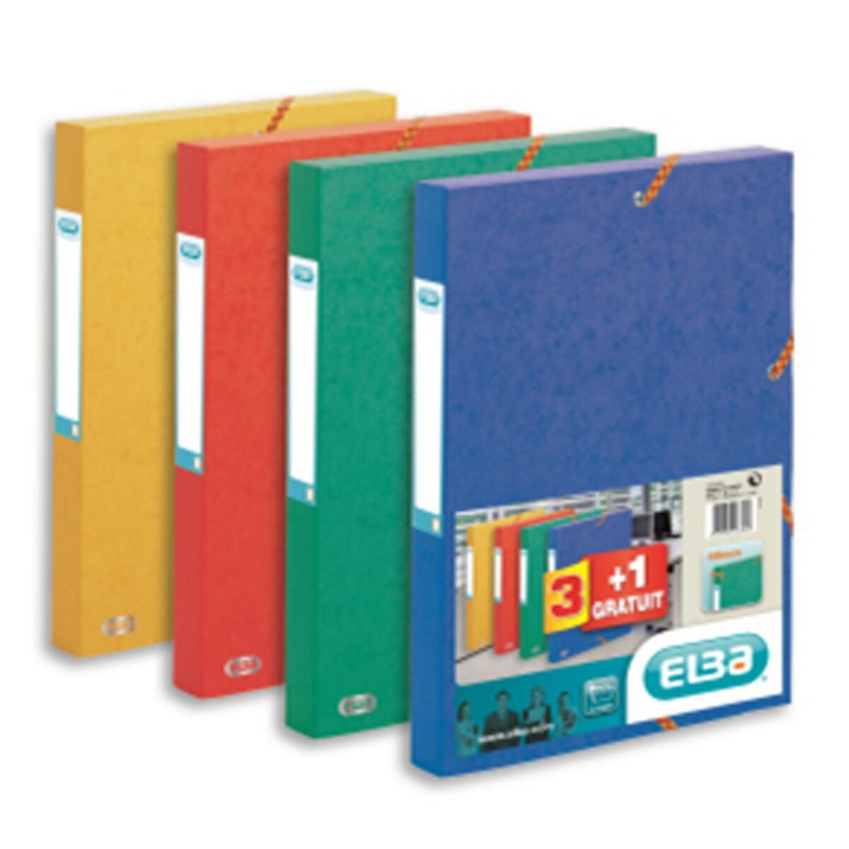 ELBA  Lot de 4 boîtes de classement cartonnées à élastiques 24x32cm - dos 40mm - coloris assortis