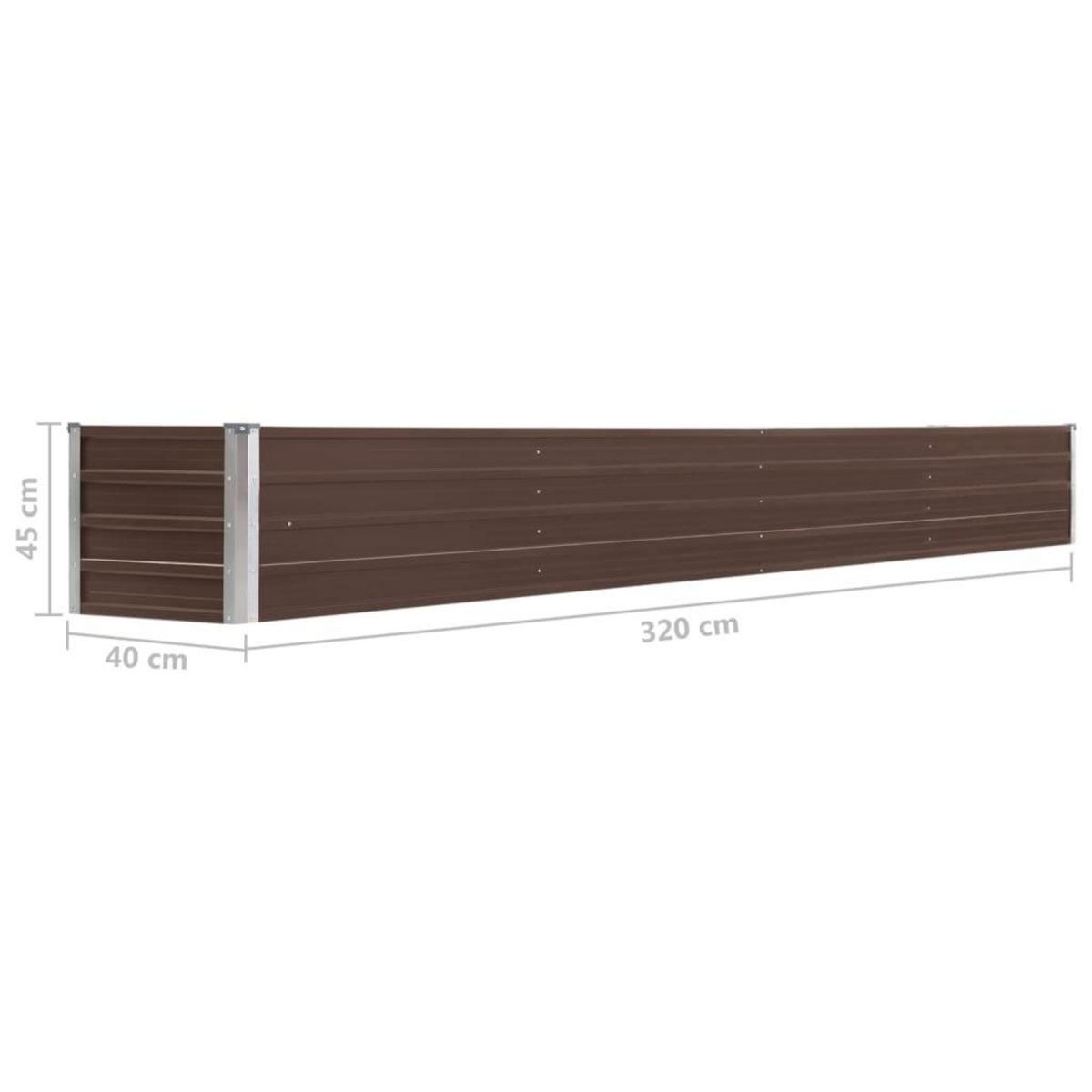 VIDAXL Lit sureleve de jardin Acier galvanise 320x40x45 cm Marron