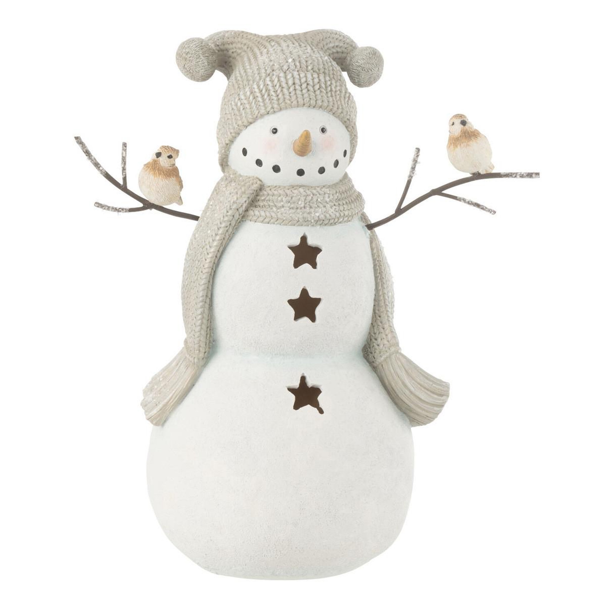 J-LINE Bonhomme de neige déco  oiseaux  27cm blanc