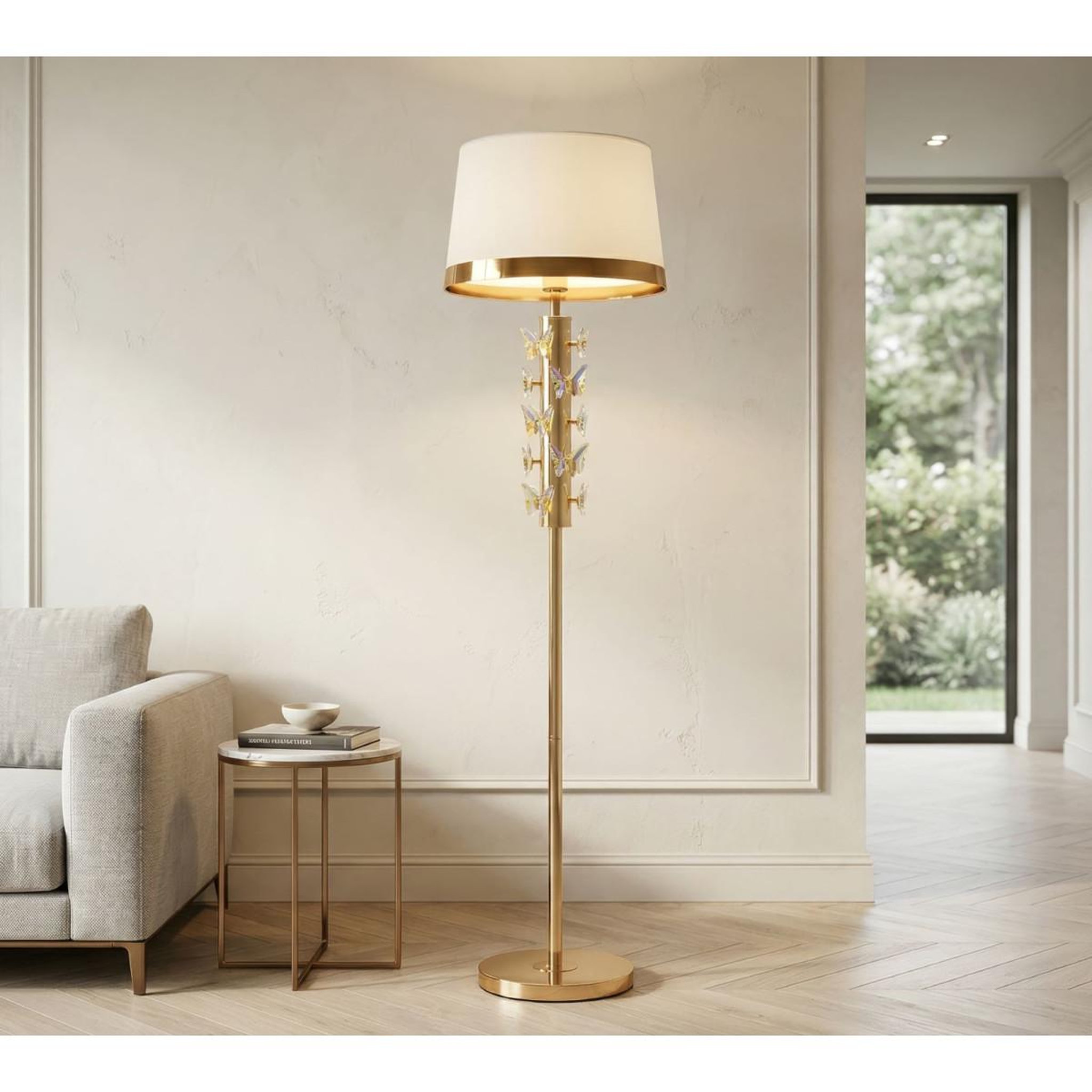 Voir la diapositive 5 : Paris Prix Lampadaire design  gold butterfly  157cm or & blanc