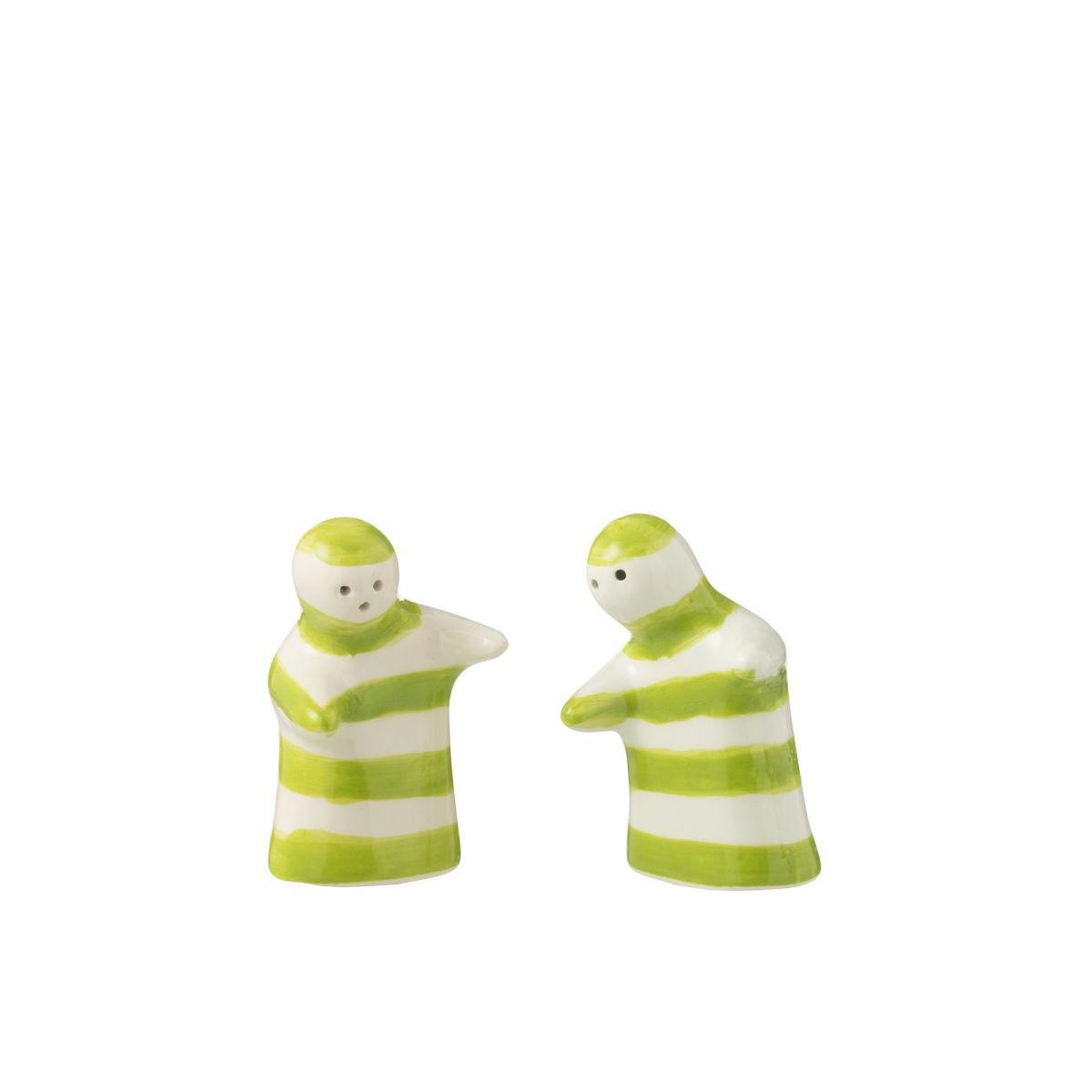 Voir la diapositive 2 : J-LINE Salière & poivrière en céramique  granada rayure  8cm vert
