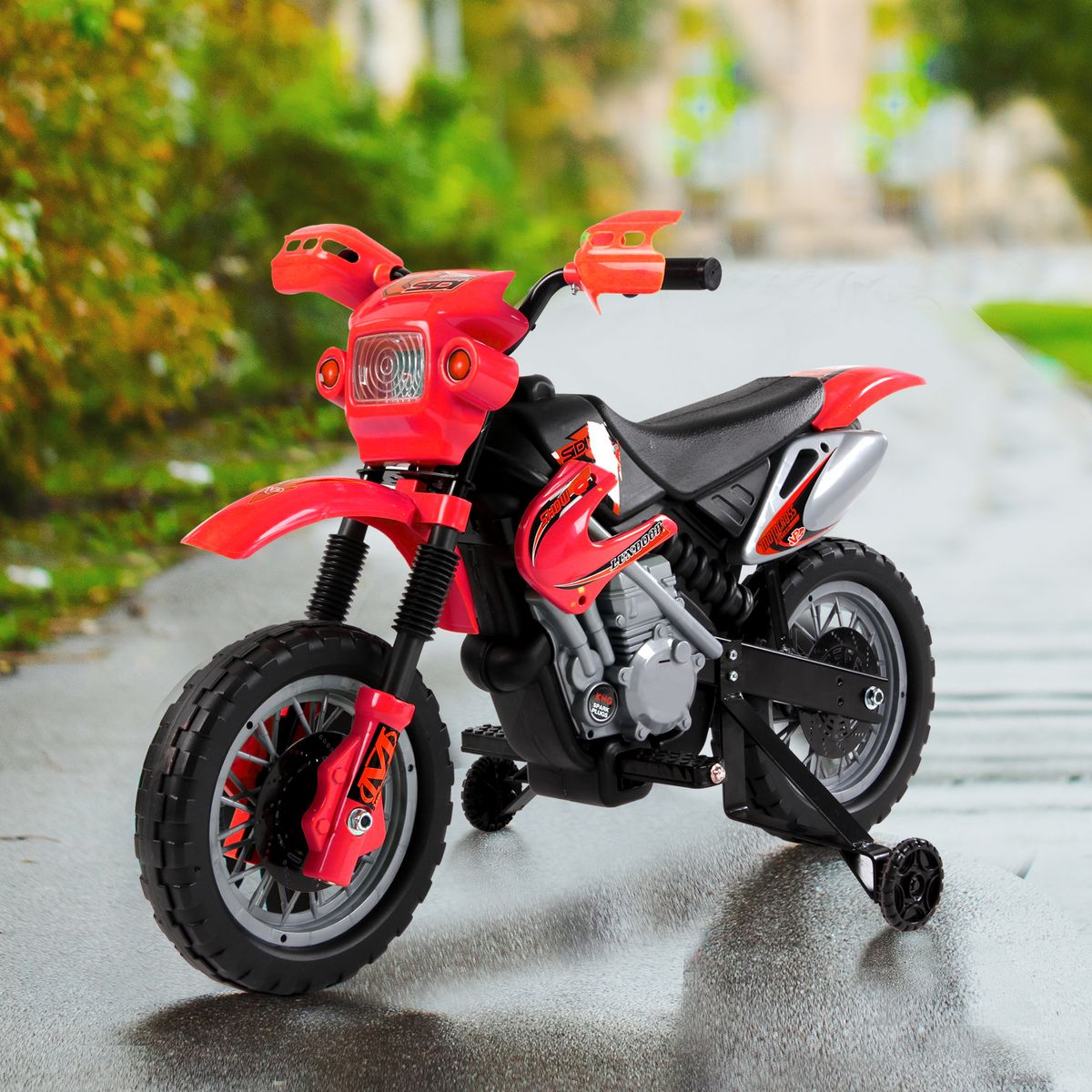 HOMCOM Moto cross électrique enfant 3 à 6 ans 6 V phares klaxon musiques 102 x 53 x 66 cm rouge et noir