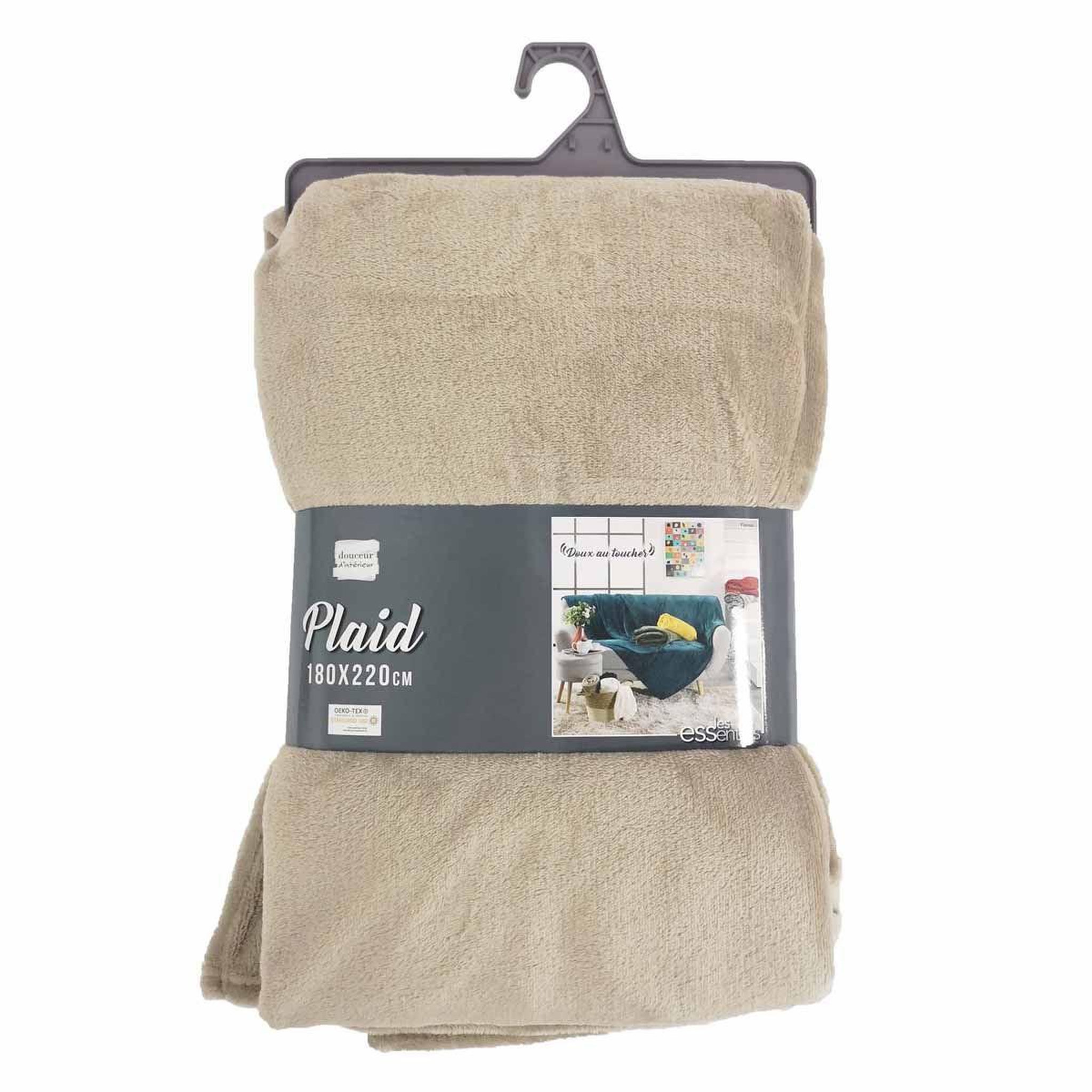 Voir la diapositive 3 : Douceur d'Intérieur Plaid uni en flanelle  flanou  180x220cm taupe