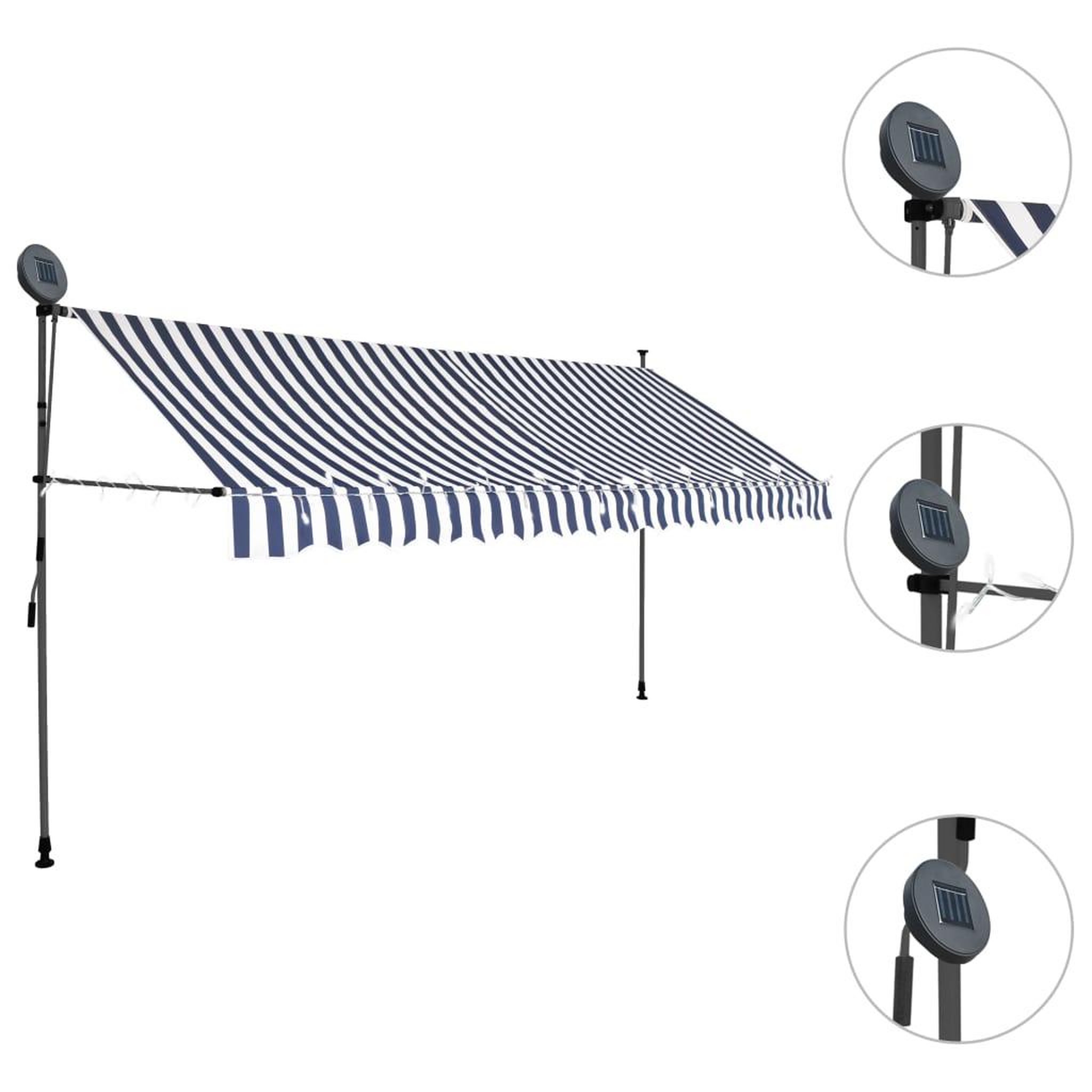Voir la diapositive 3 : VIDAXL Auvent manuel retractable avec LED 350 cm Bleu et blanc