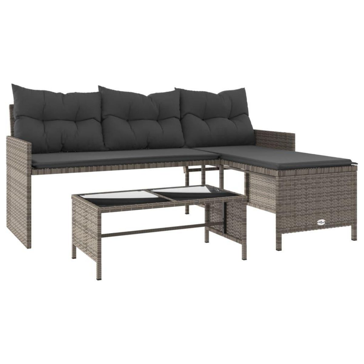 VIDAXL Canape de jardin avec table et coussins en forme de L gris