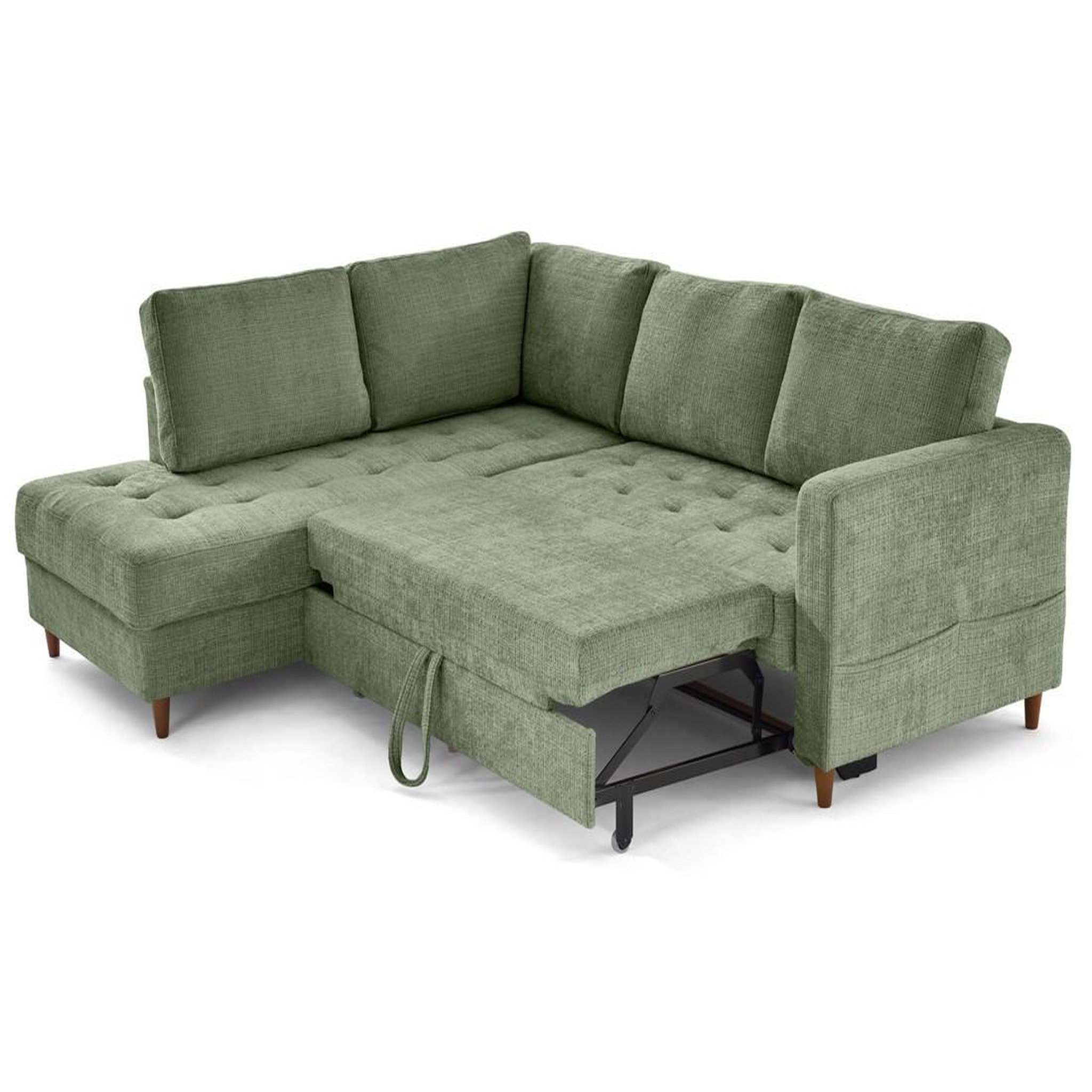 Voir la diapositive 2 : BEST MOBILIER Anna - canapé d'angle gauche 5 places convertible en velours texturé