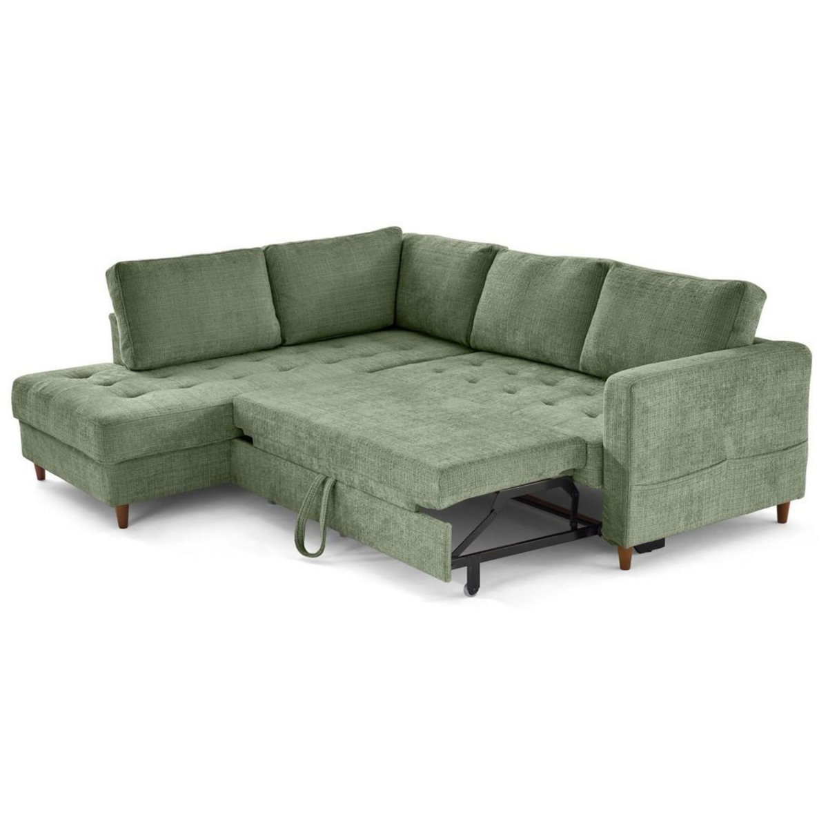 LISA DESIGN Anna - canapé d'angle gauche 5 places convertible en velours texturé