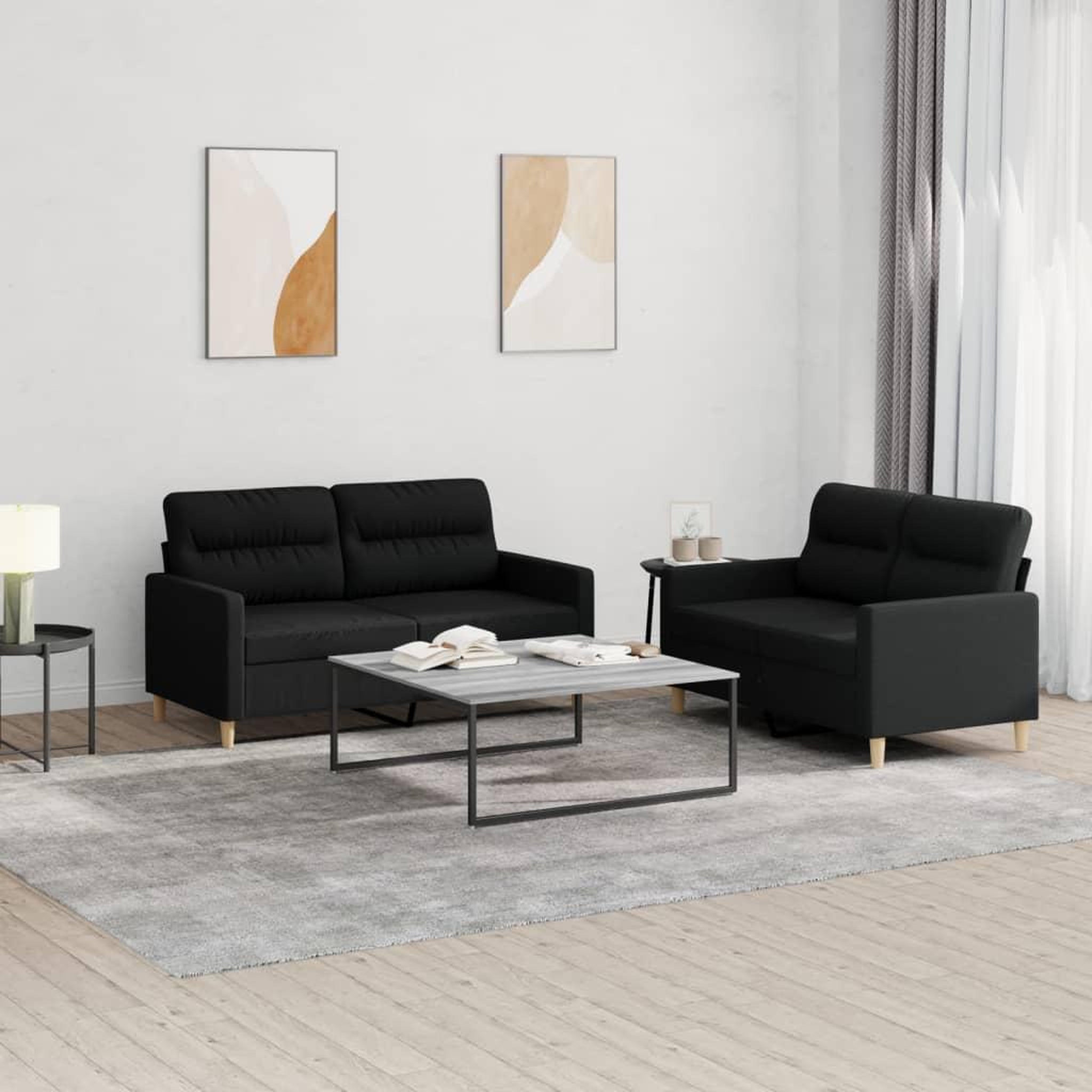 VIDAXL Ensemble de canapes 2 pcs avec coussins Noir Tissu
