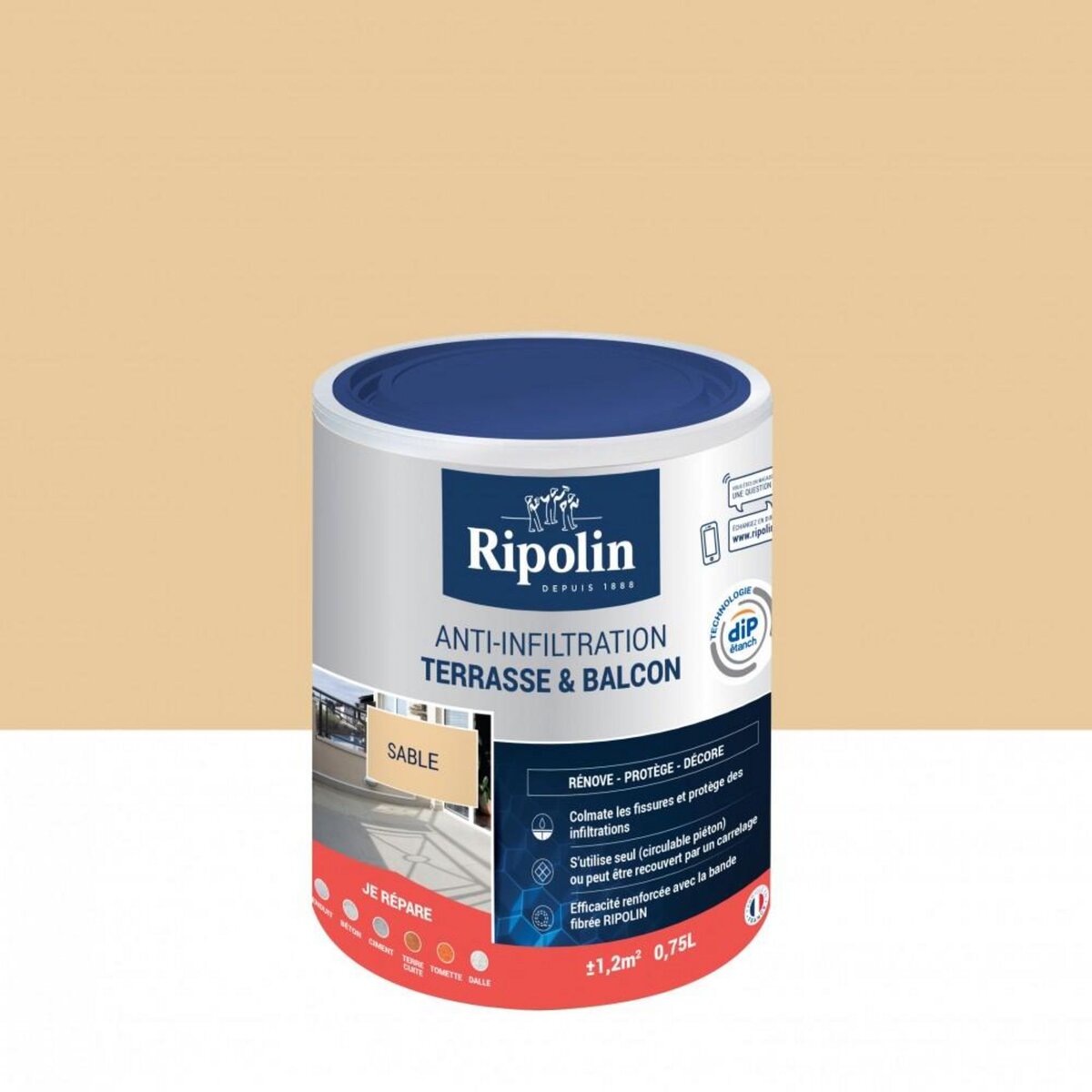 CENTRALE BRICO Revêtement d'étanchéité sol extérieur, RIPOLIN Terrasse et balcon sable 0,75 L