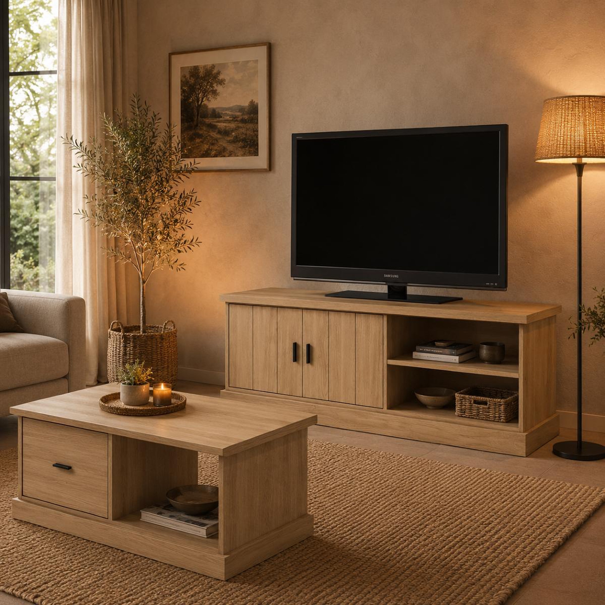 Voir la diapositive 4 : JLC KREATION Meuble tv moderne en bois 2 portes 150cm teodora