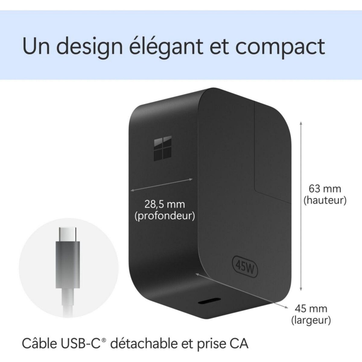 MICROSOFT Chargeur secteur Surface Chargeur USB-C 45W Universel