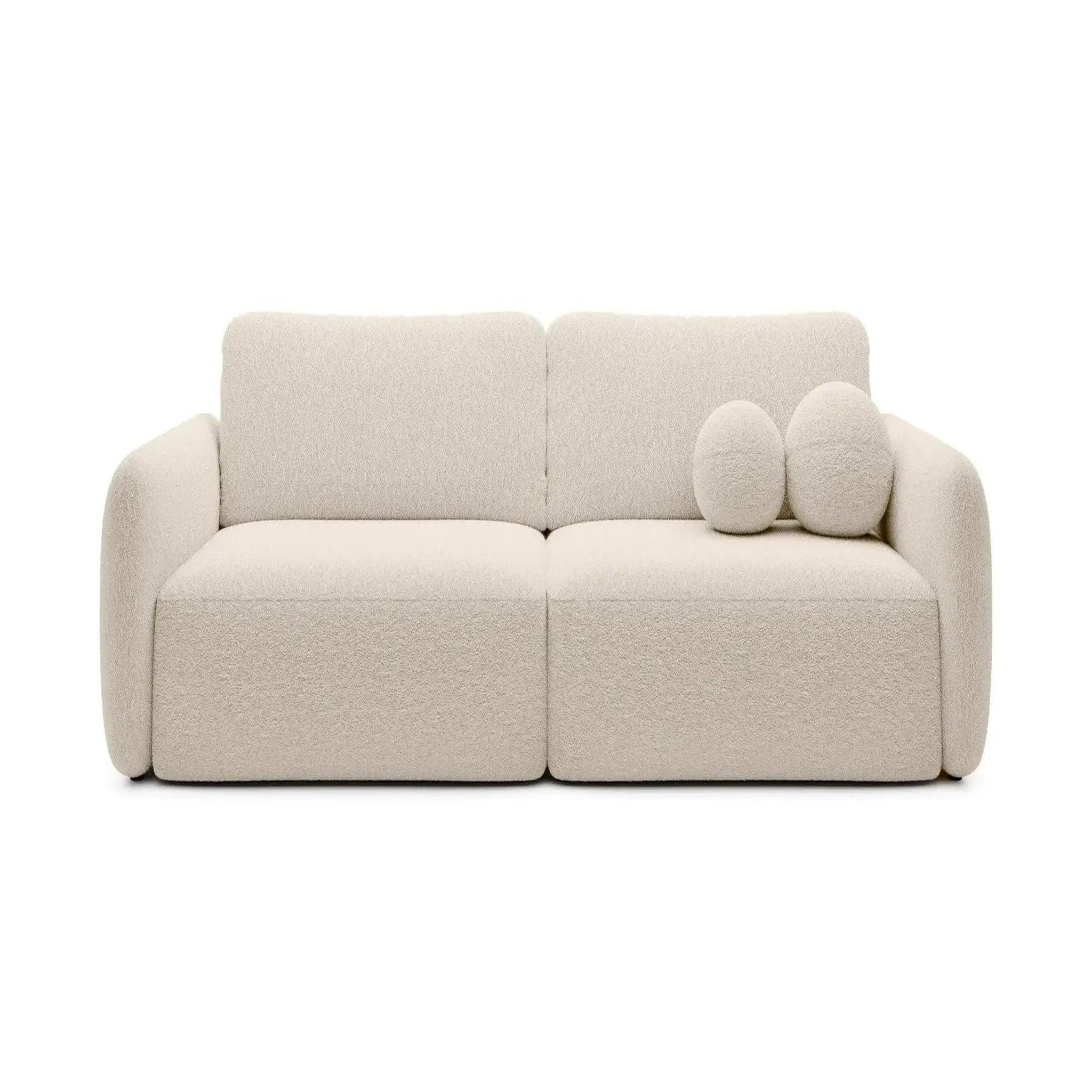 CASANOVA PARIS Gigi - canapé droit convertible tissu bouclette. Coloris disponibles : Gris, Bleu, Beige, Vert, Orange