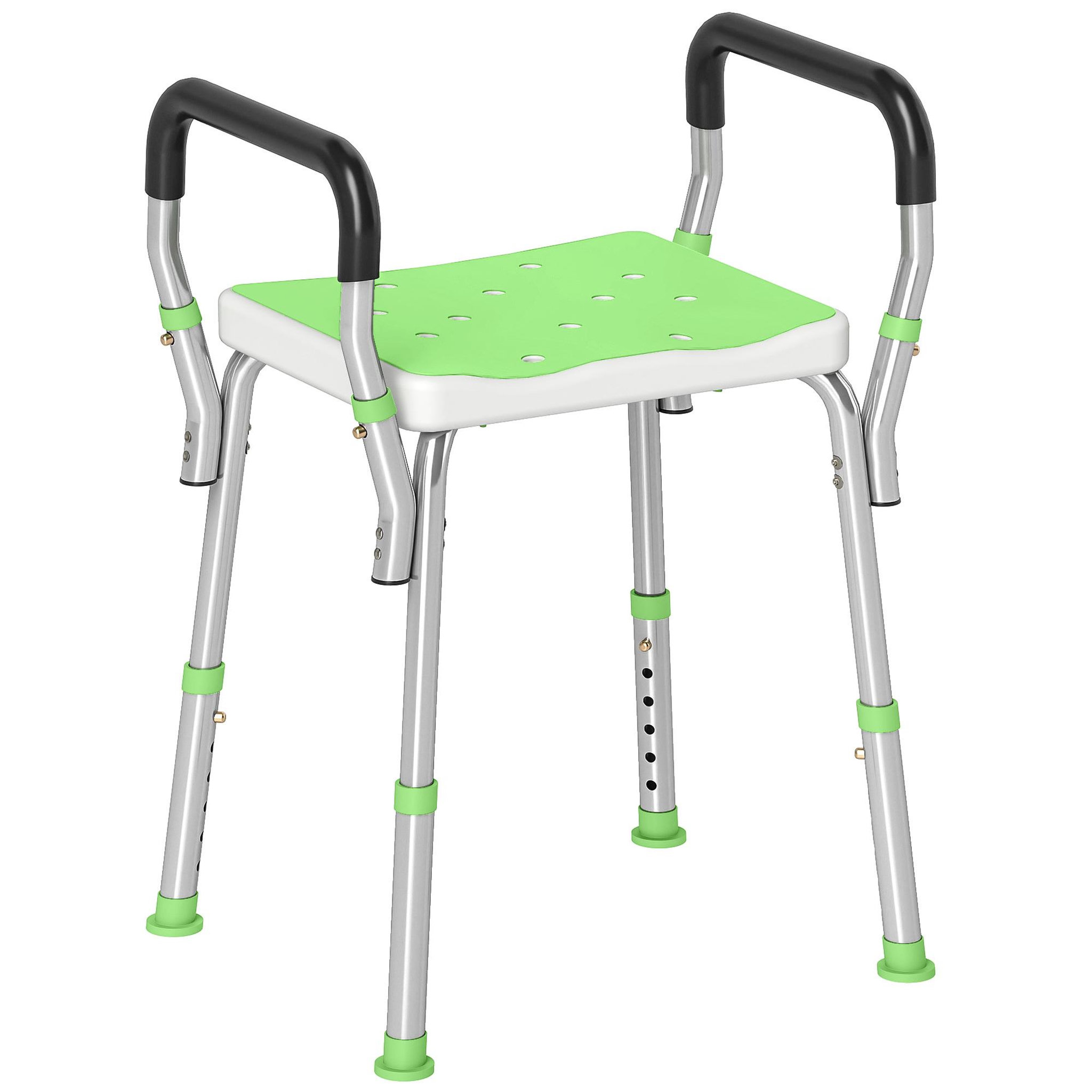 Voir la diapositive 5 : HOMCOM Chaise de douche tabouret de douche antidérapant - hauteur réglable, accoudoirs - alu hdpe vert