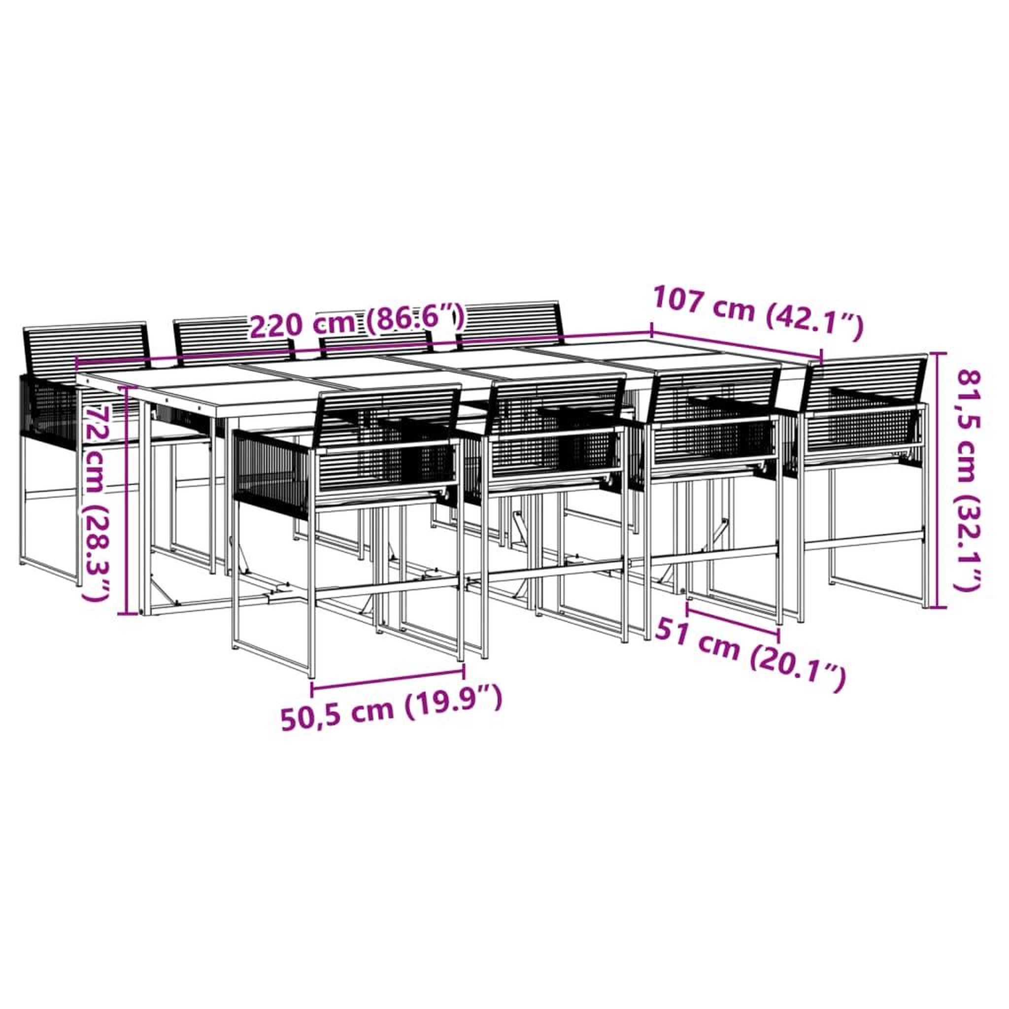 Voir la diapositive 6 : VIDAXL Ensemble a manger de jardin 9pcs coussins noir resine tressee