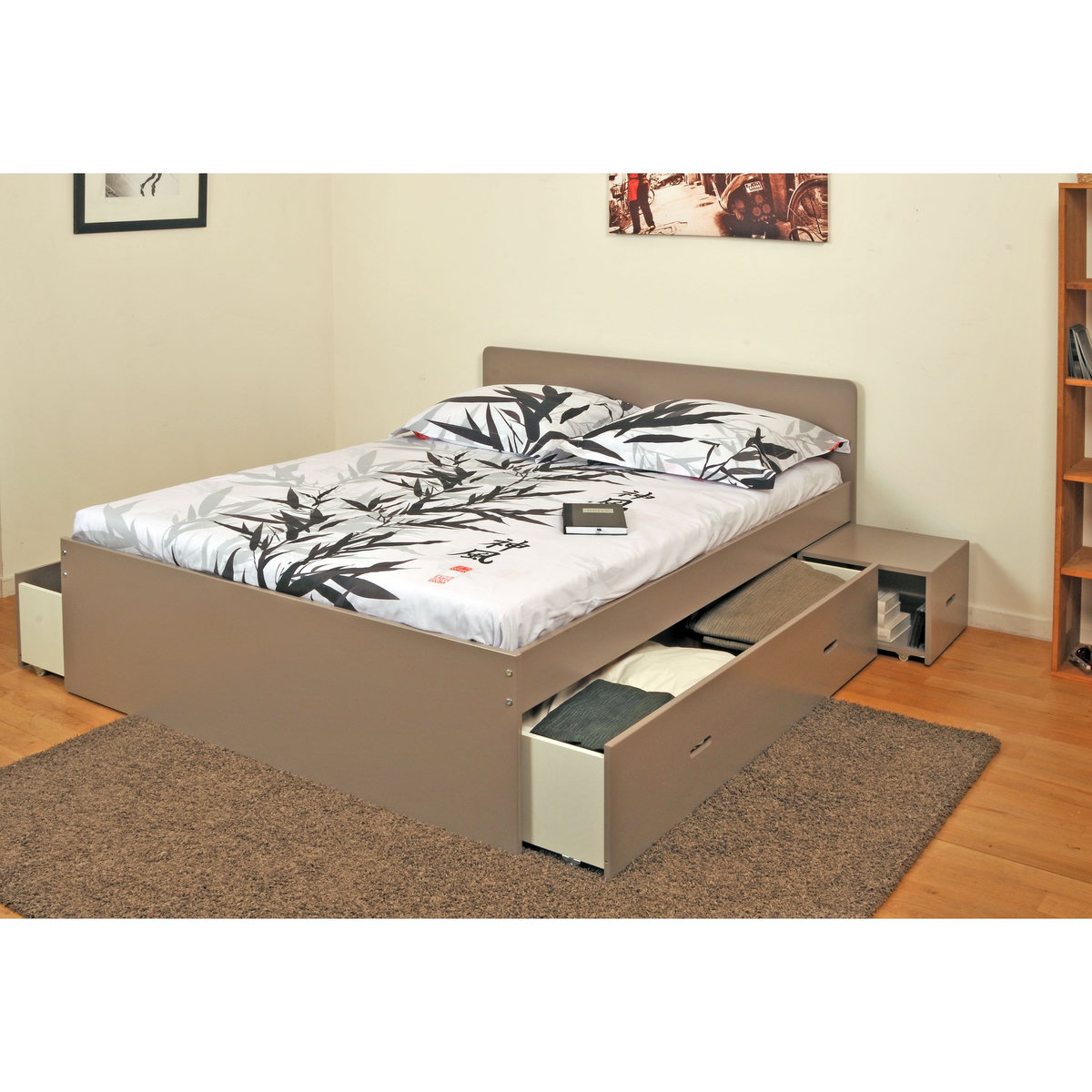Lit XENA 140 x 190 cm avec chevets et tiroirs