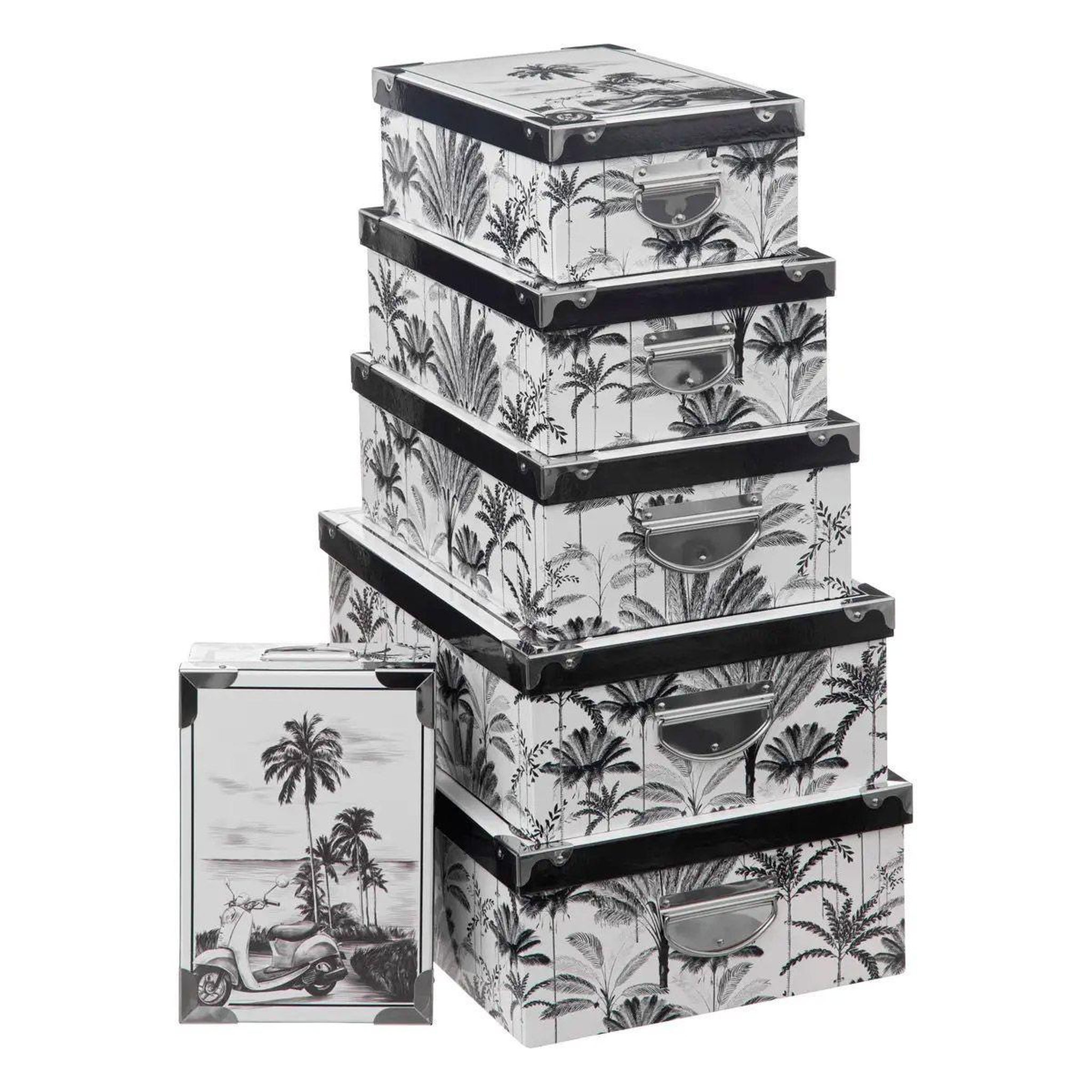 FIVE Lot de 6 boîtes de rangement  dolce vita  48cm noir & blanc