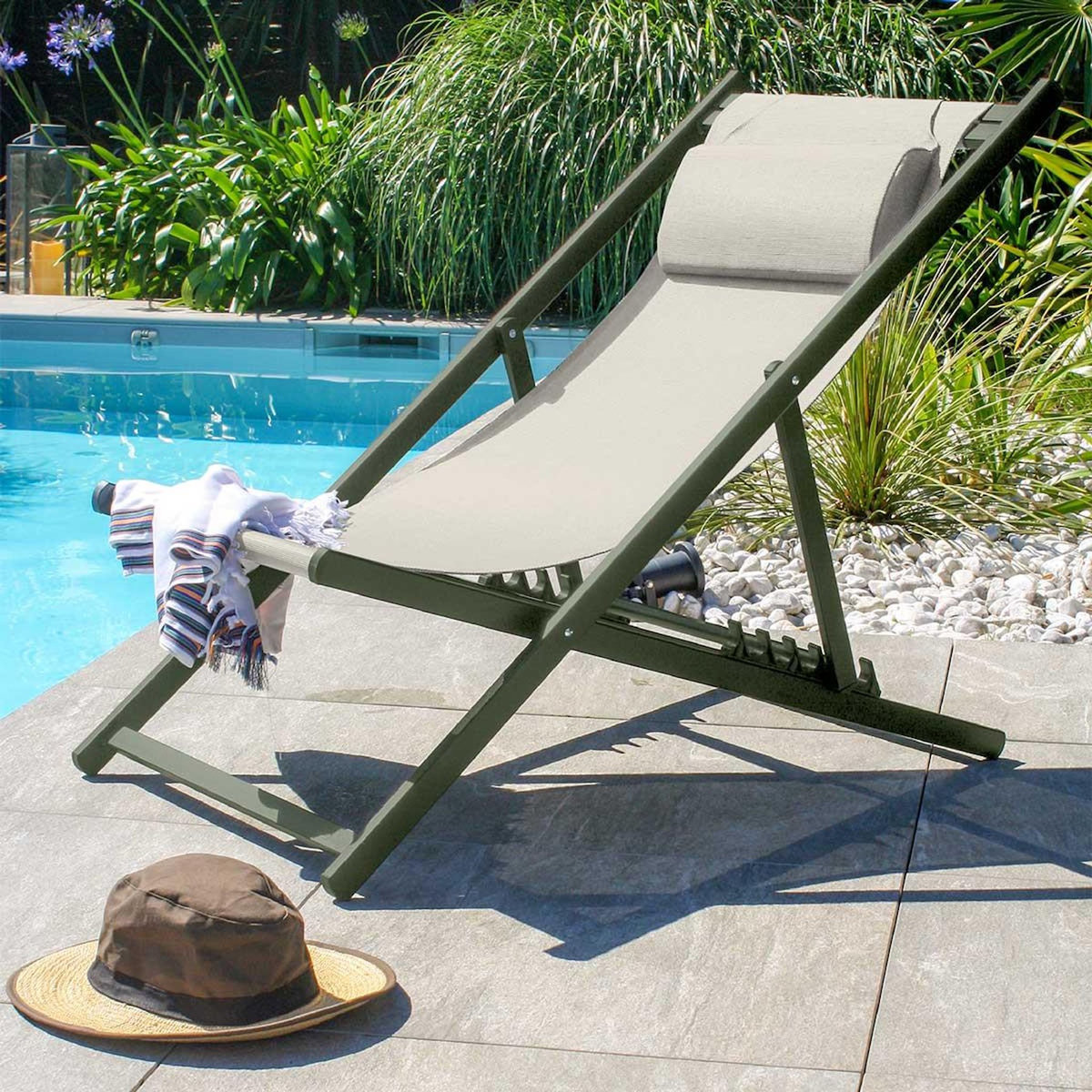 Paris Prix Lot de 2 Chiliennes de Jardin Pliantes  Julia  102cm Kaki