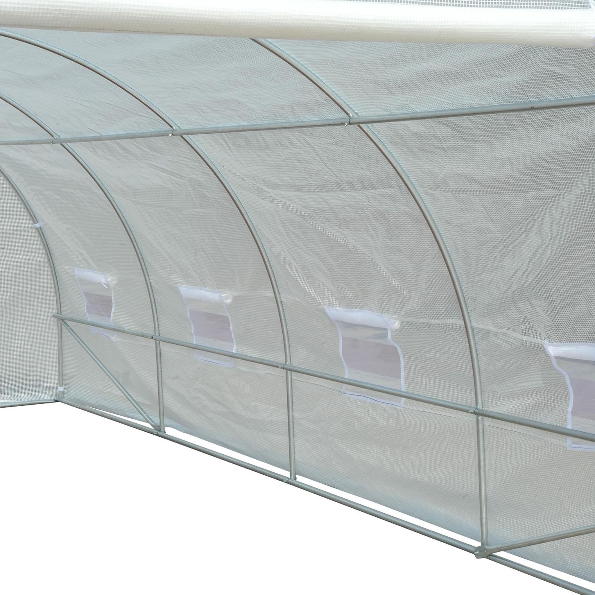 Voir la diapositive 6 : OUTSUNNY Serre de jardin tunnel surface sol 18 m² 6l x 3l x 2h m châssis tubulaire renforcé 24 mm 8 fenêtres blanc
