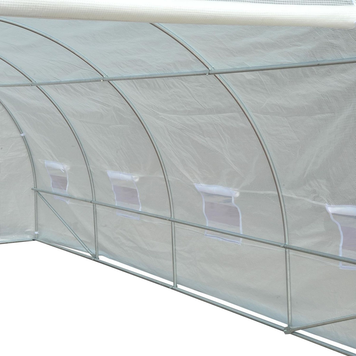 OUTSUNNY Serre de jardin tunnel surface sol 18 m² 6L x 3l x 2H m châssis tubulaire renforcé 24 mm 8 fenêtres blanc