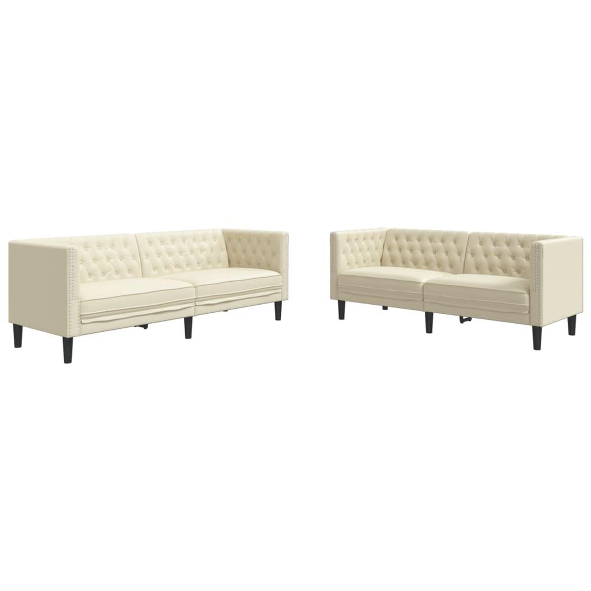 Voir la diapositive 2 : VIDAXL Ensemble de canape Chesterfield 2 pcs creme similicuir