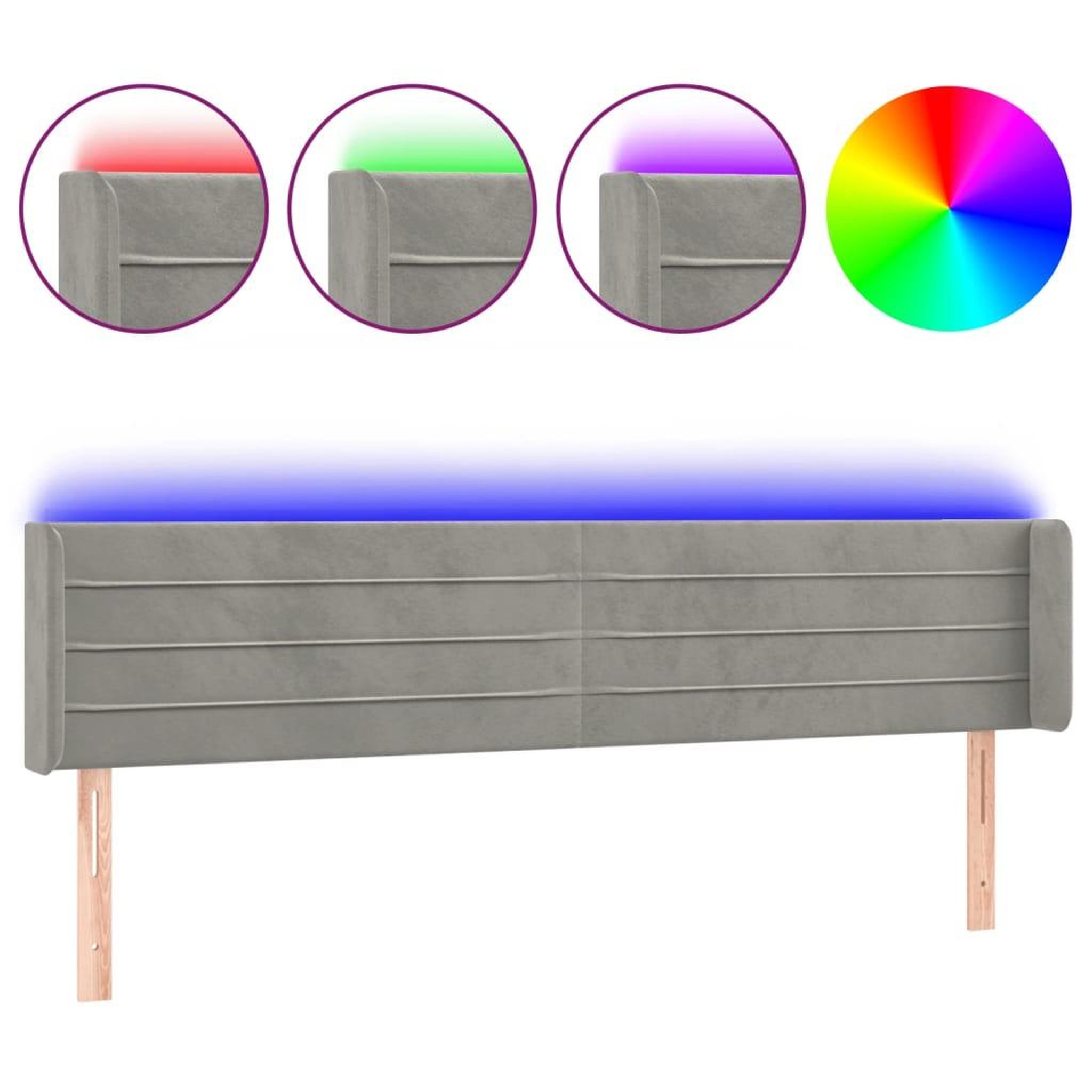Voir la diapositive 2 : VIDAXL Tete de lit a LED Gris clair 163x16x78/88 cm Velours