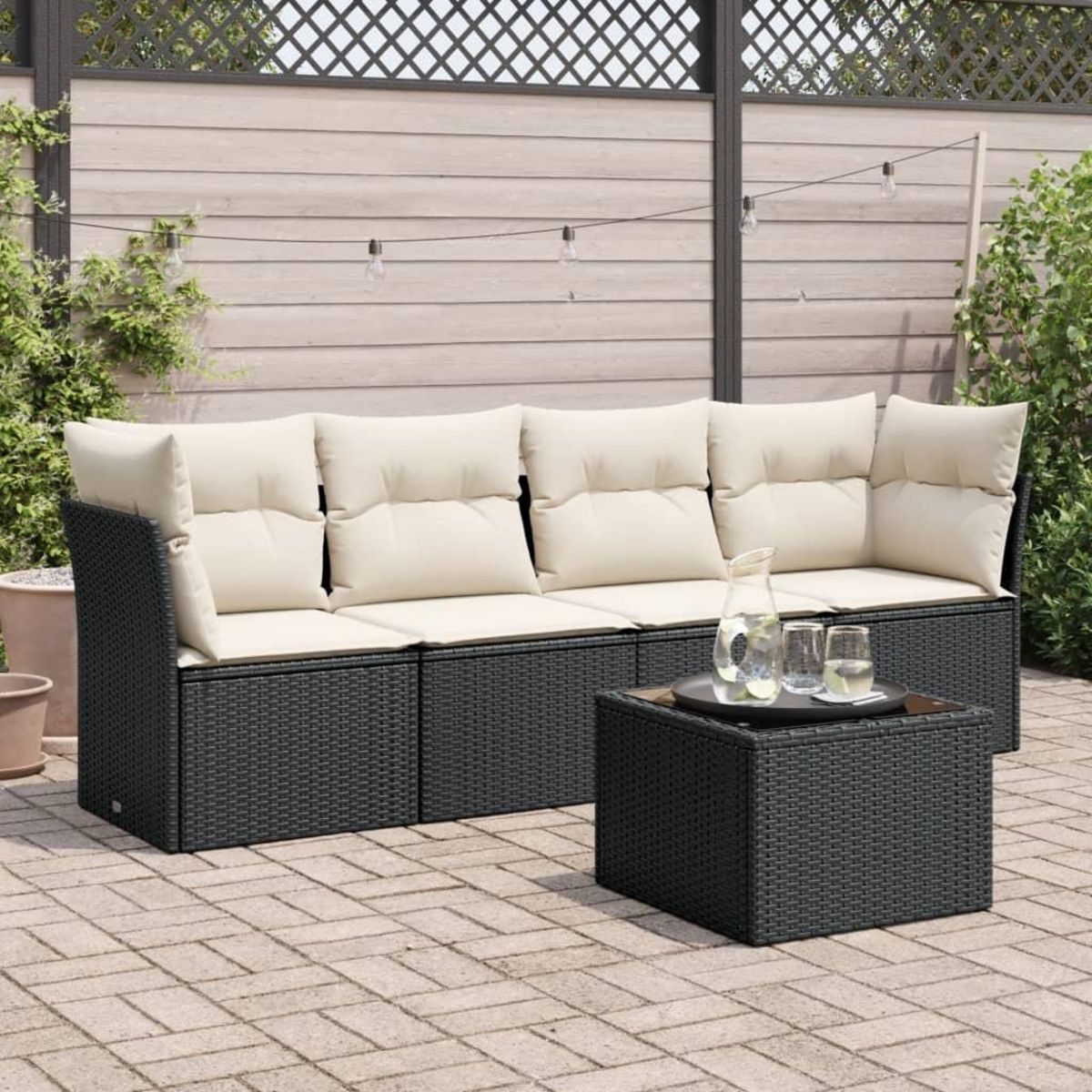 VIDAXL Salon de jardin 5 pcs avec coussins noir resine tressee