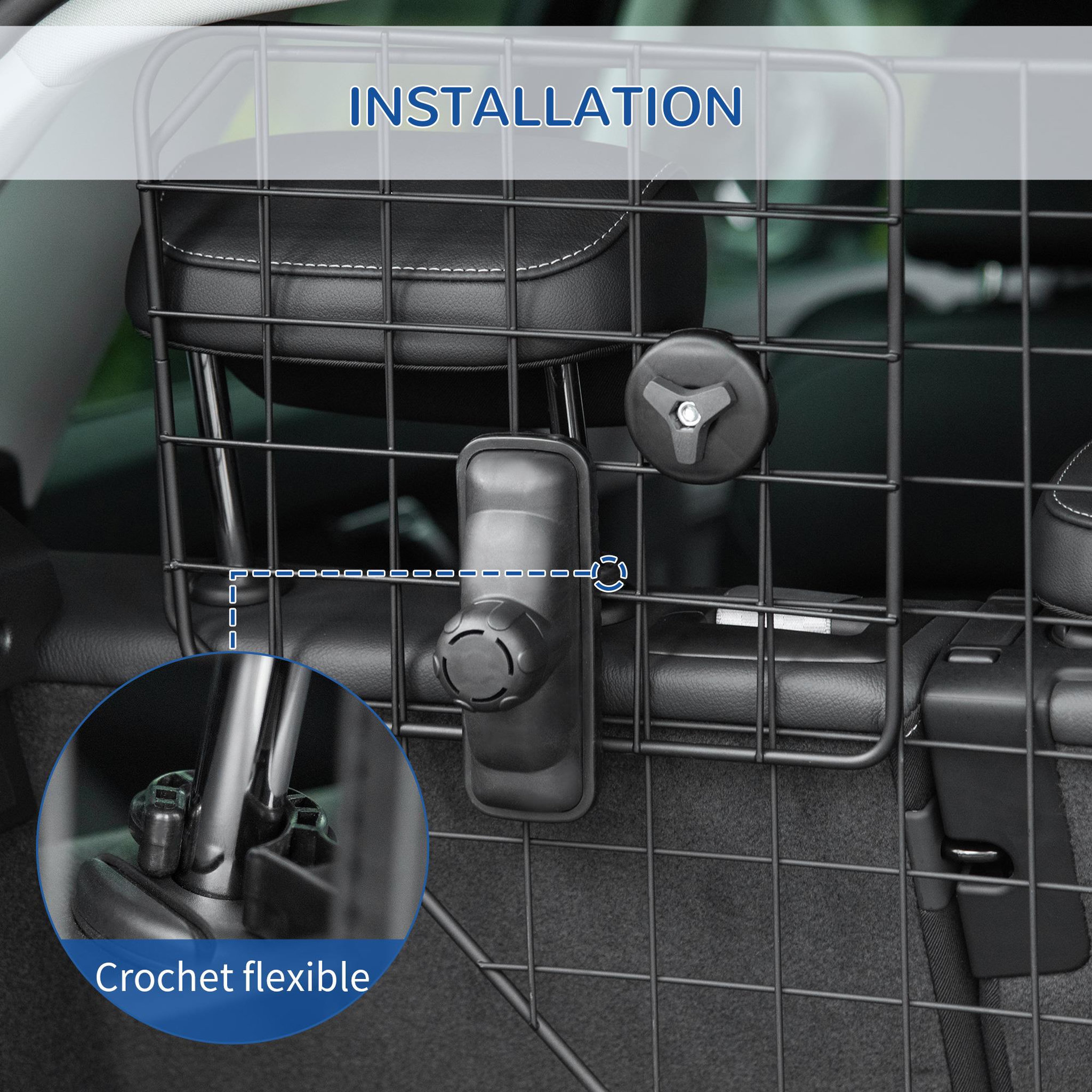 Voir la diapositive 5 : PAWHUT Barrière grille de séparation universelle voiture pour chien réglable 90-120l x 40h cm kit complet installation inclus noir