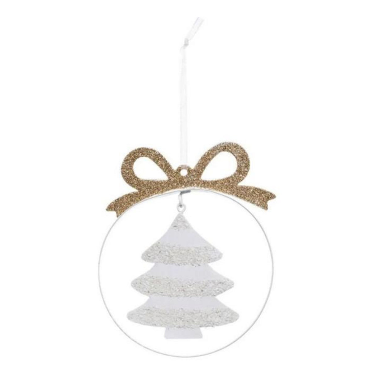 ATMOSPHERA Sujet de Noël  Sapin avec Nœud  11cm Blanc & Or