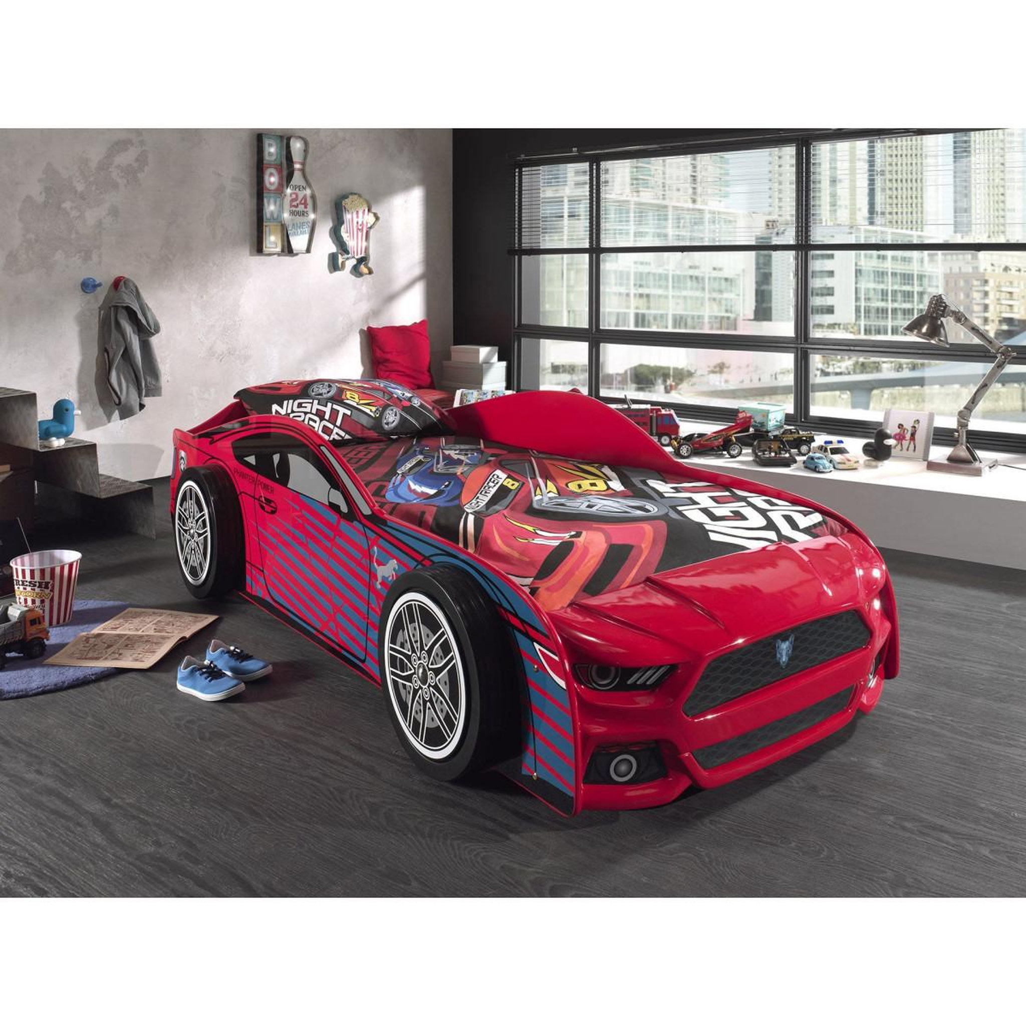 Voir la diapositive 2 : Paris Prix Pack - lit enfant & matelas  panther power  90x200cm rouge