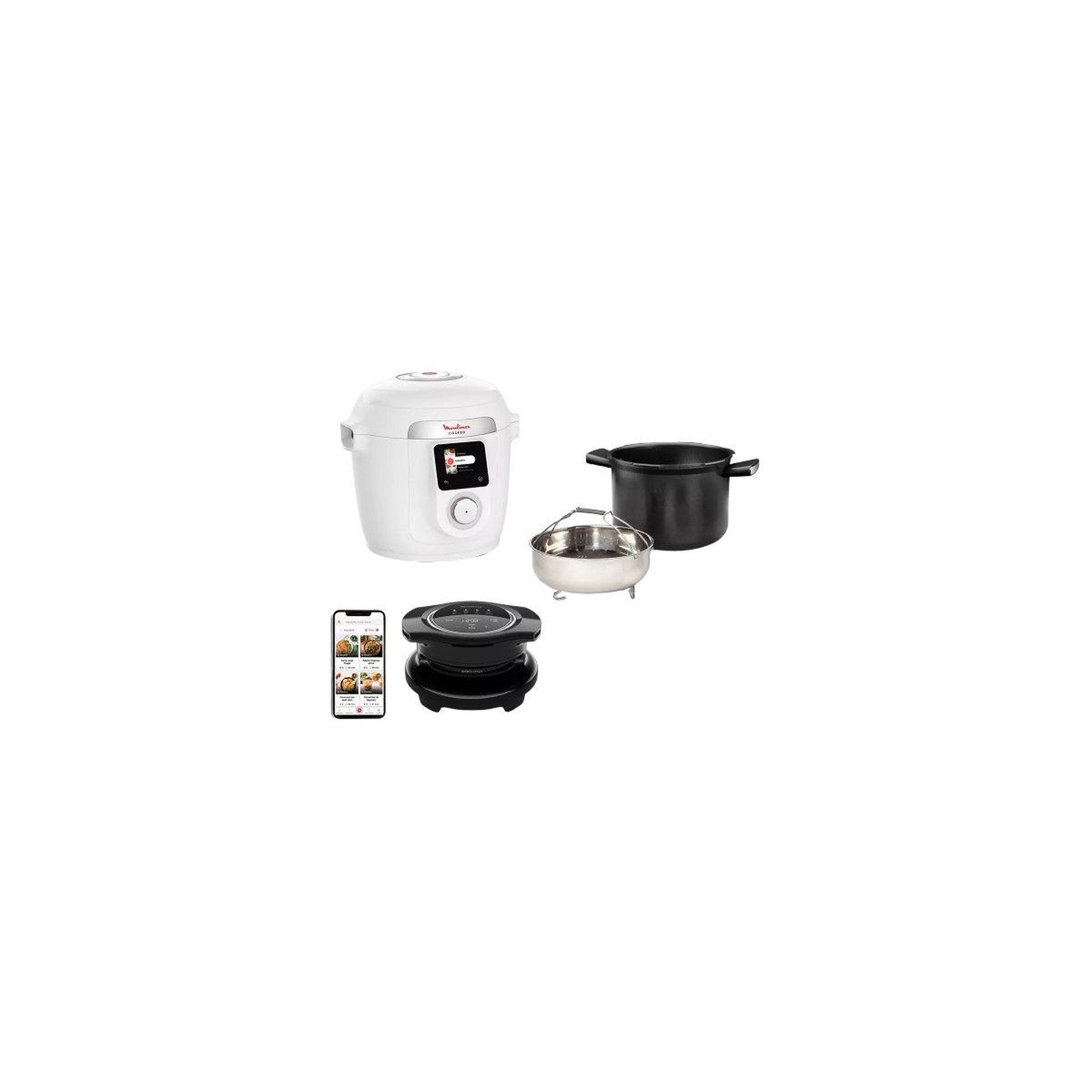 MOULINEX Cookeo YY5855FB Cookeo connecté WiFi 9-en-1 Blanc, 6 L - 150 recettes + couvercle Extra Crisp