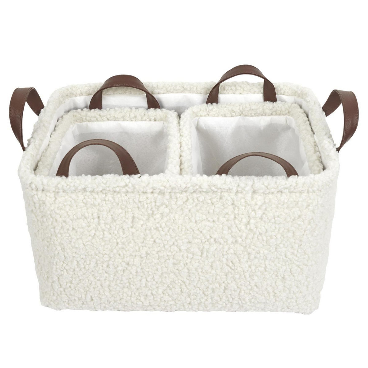 The Home Deco Factory Lot de 3 paniers de rangement en bouclette - Blanc