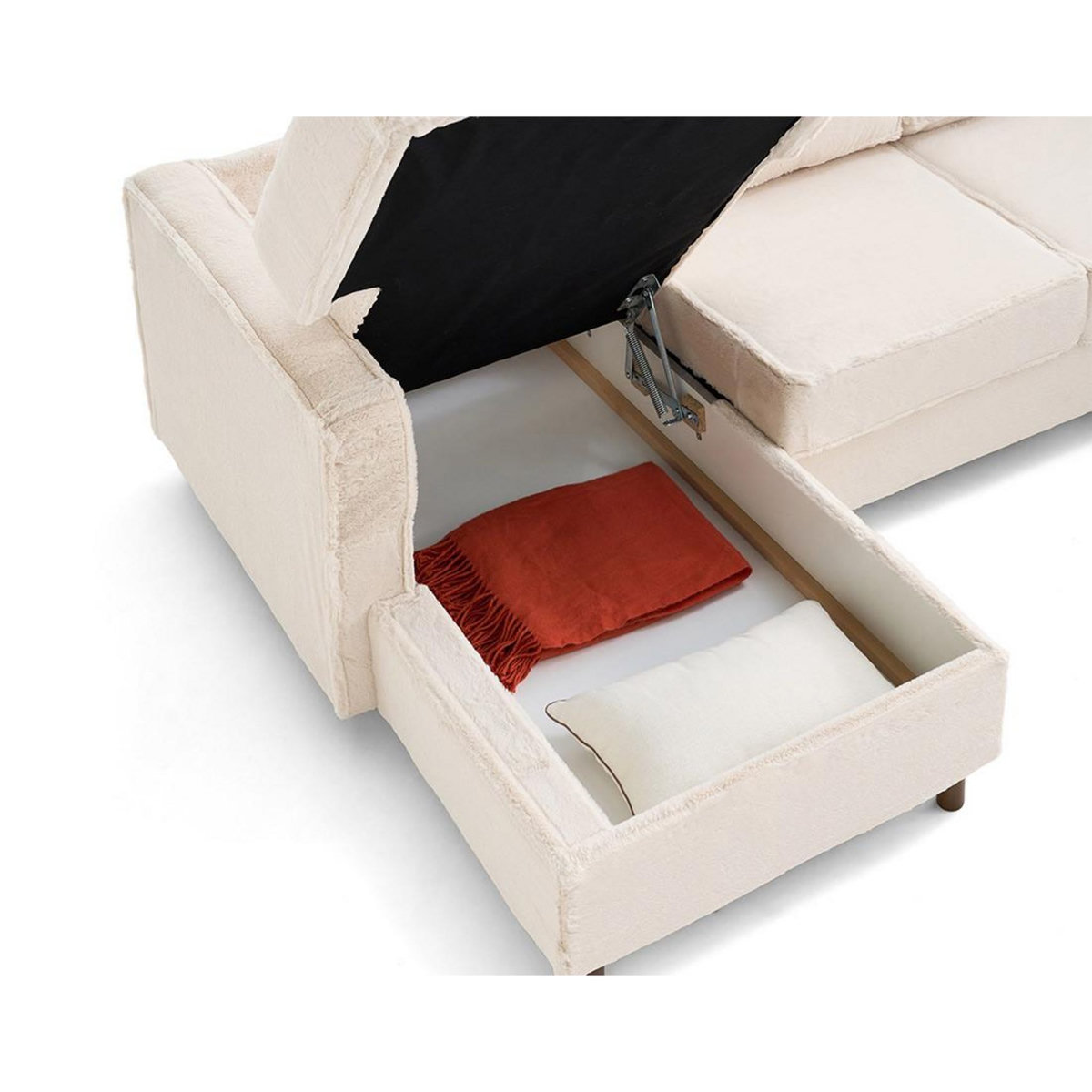 LISA DESIGN Jake - canapé panoramique d'angle droit 7 places convertible avec coffre en fausse fourrure