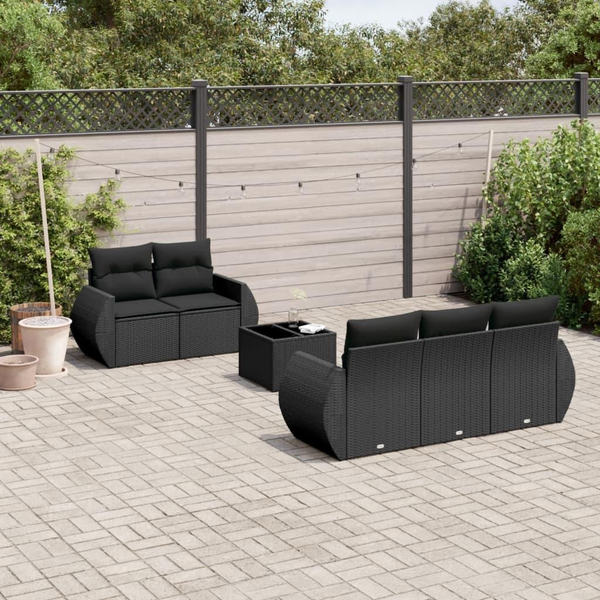 VIDAXL Salon de jardin 6 pcs avec coussins noir resine tressee