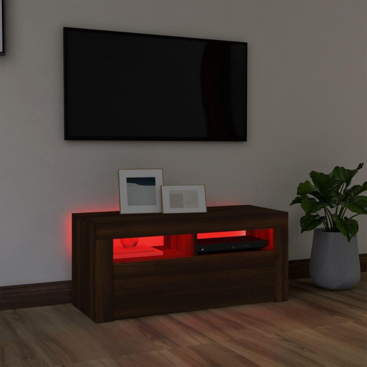 VIDAXL Meuble TV avec lumieres LED Chene marron 90x35x40 cm