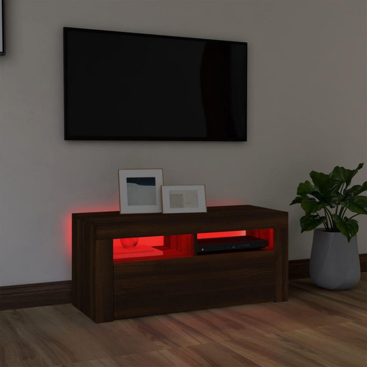VIDAXL Meuble TV avec lumieres LED Chene marron 90x35x40 cm