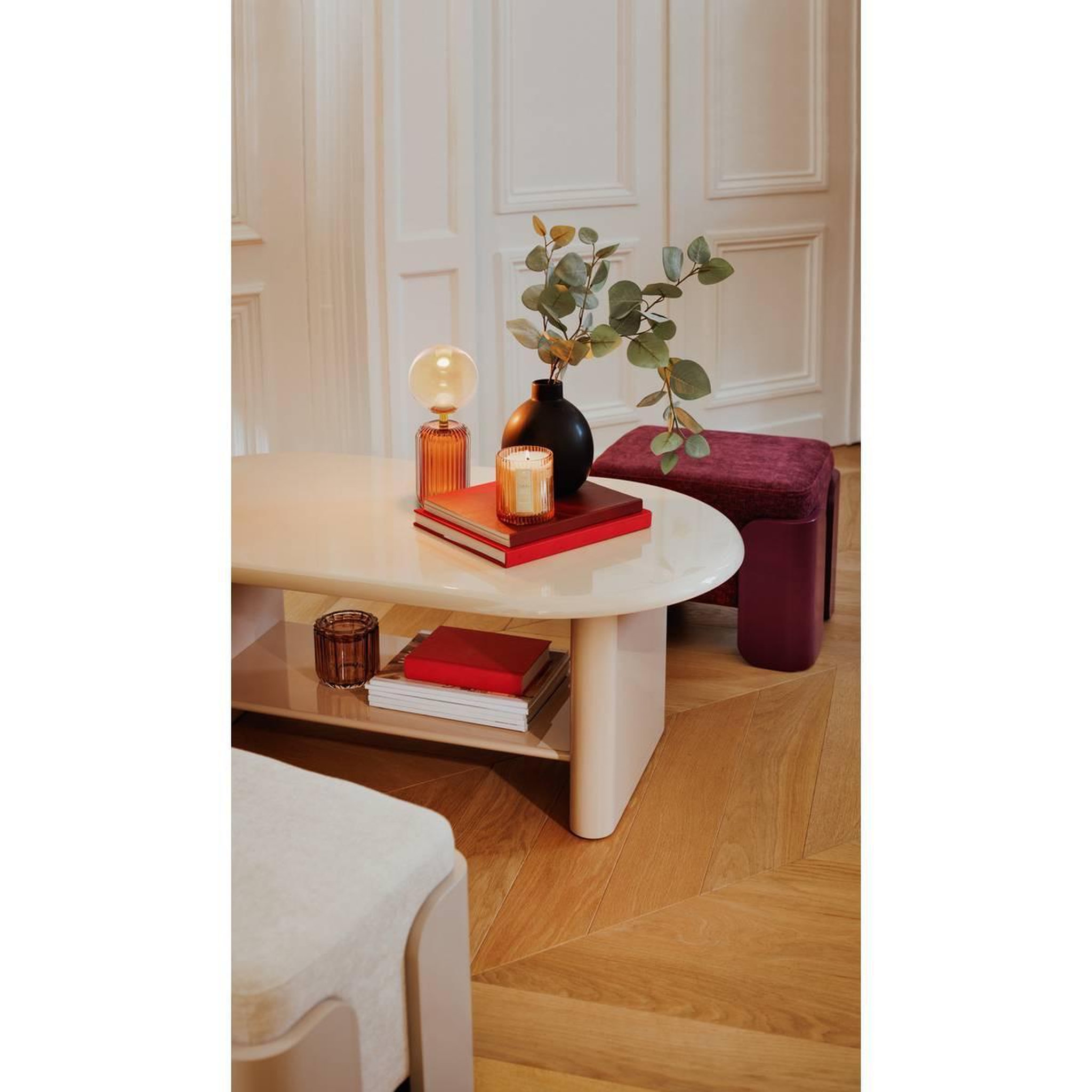 Voir la diapositive 6 : ATMOSPHERA Pouf Tissu Chenille  Mizar  37cm Rouge Grenat