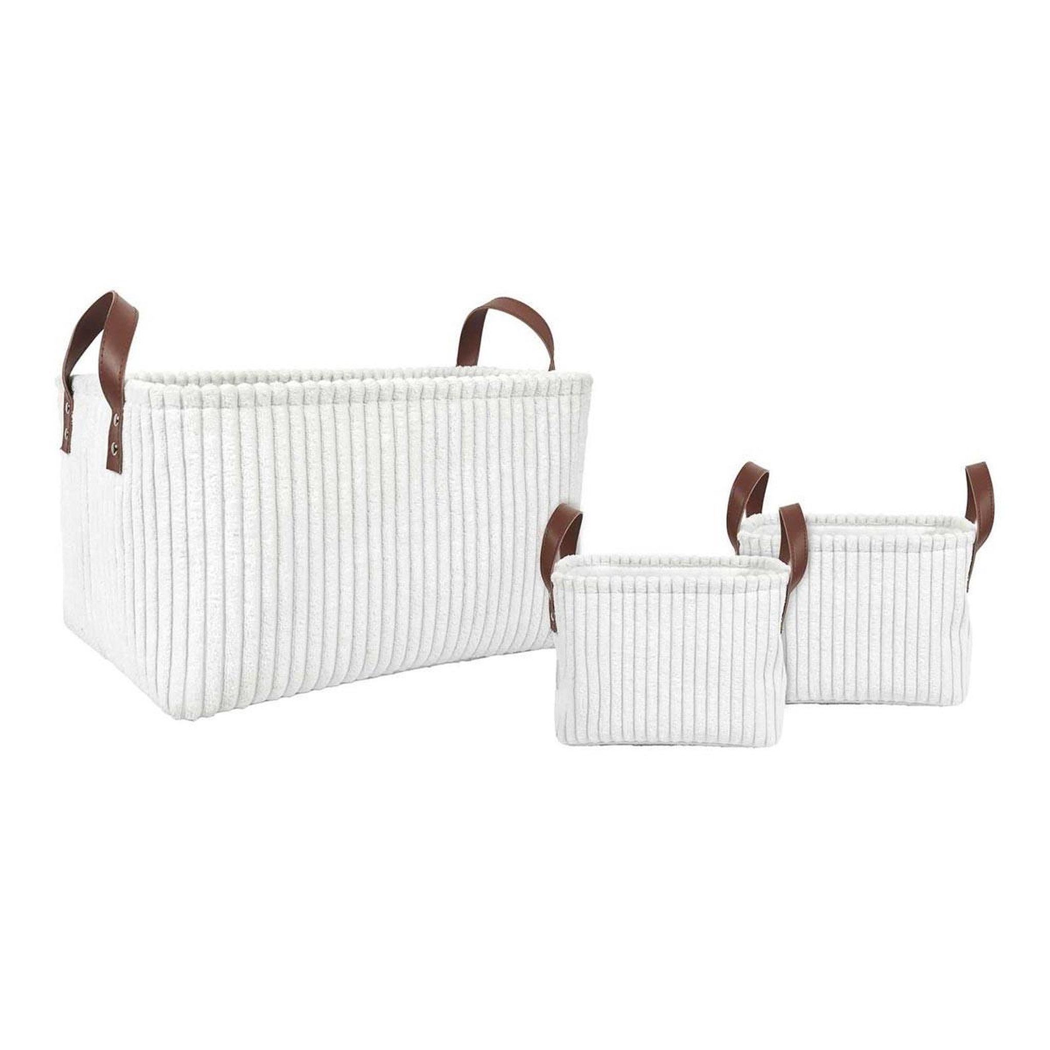 The Home Deco Factory Lot de 3 paniers de rangement  velours côtelé  36cm blanc
